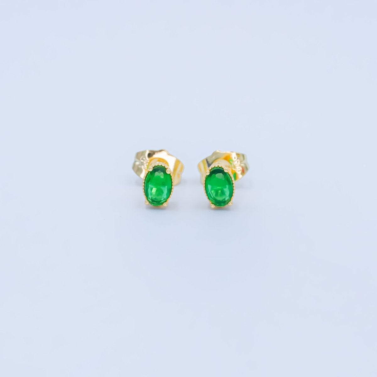 24K Gold Filled 6.8mm Oval CZ Stud Earrings | AB1001 - AB1005 - DLUXCA