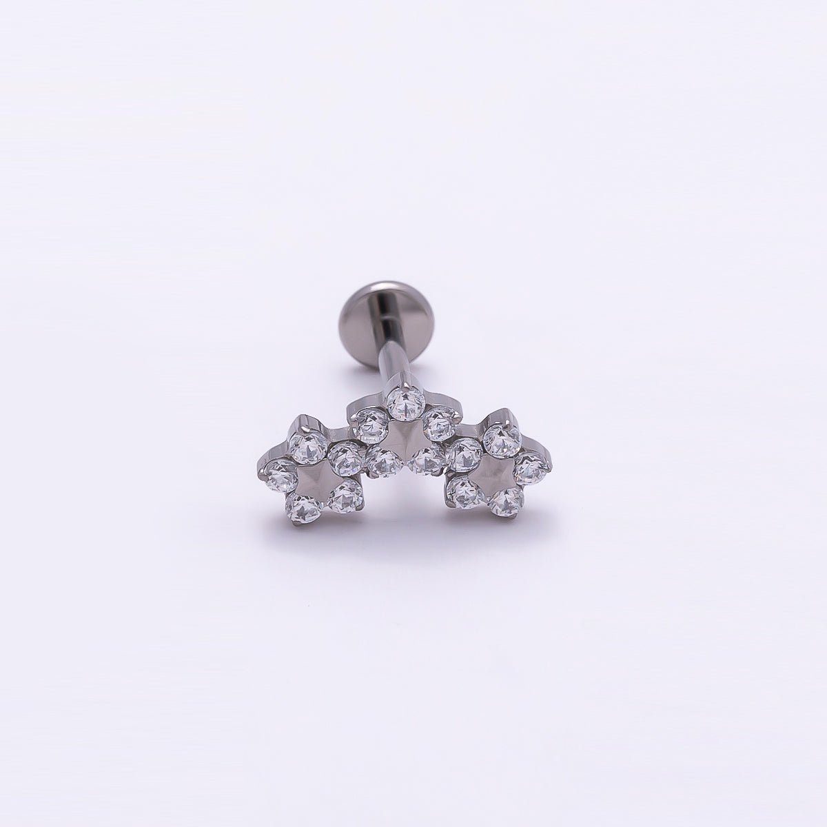 24K Gold Filled 6mm Clear CZ Triple Flower Cartilage Piercing Flat Back Stud in Gold & Silver | Findings-00258 Findings-00259 - DLUXCA