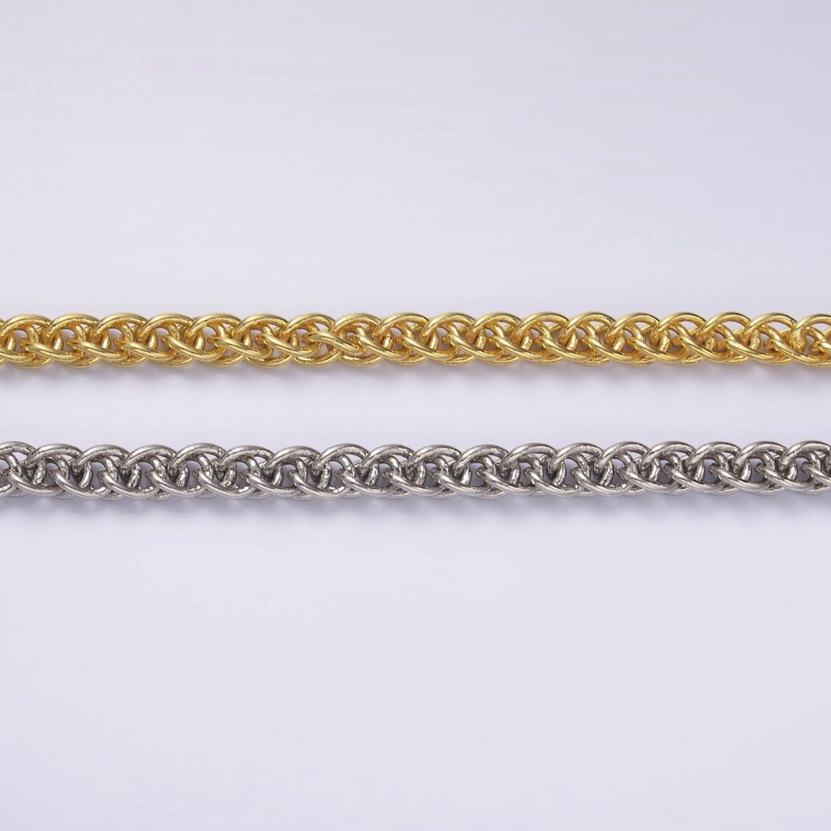 24K Gold Filled 6mm Foxtail Wheat Unfinished Chain by Yard in Gold & Silver | Roll - 1544 Roll - 1545 - DLUXCA