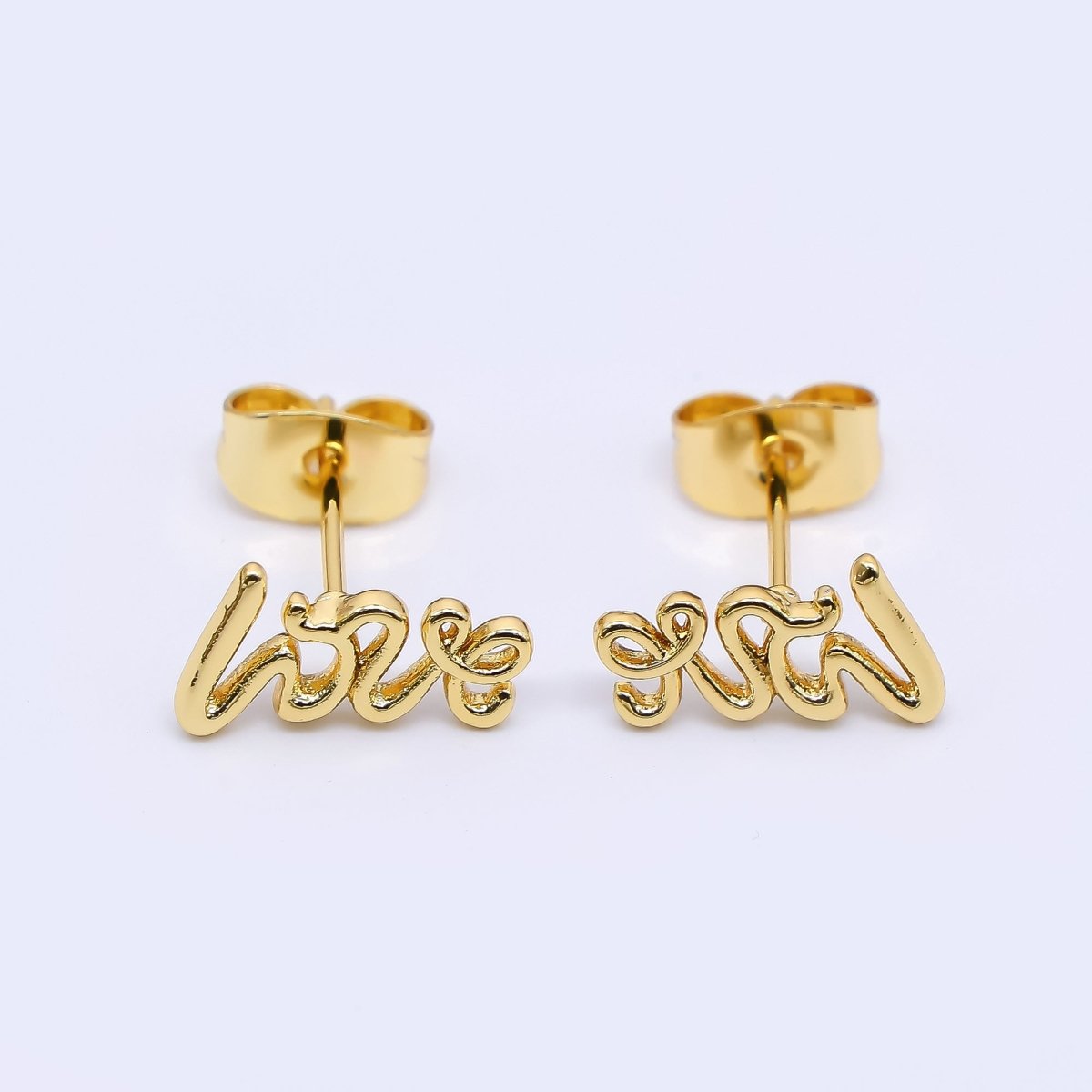24K Gold Filled 6mm "Love" Cursive Script Stud Earrings | AI475 - DLUXCA
