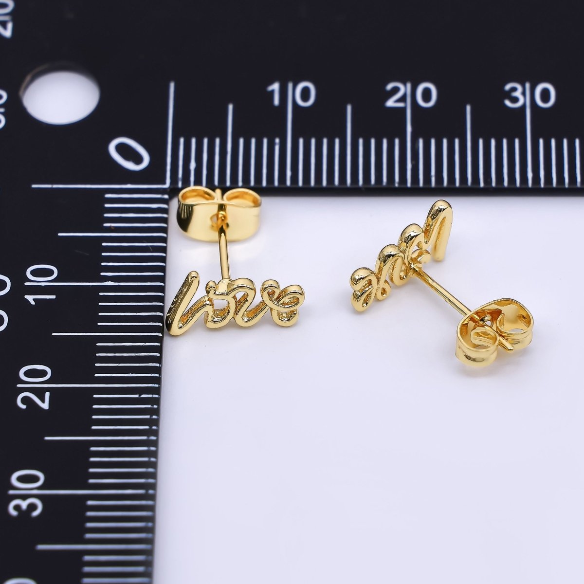 24K Gold Filled 6mm "Love" Cursive Script Stud Earrings | AI475 - DLUXCA