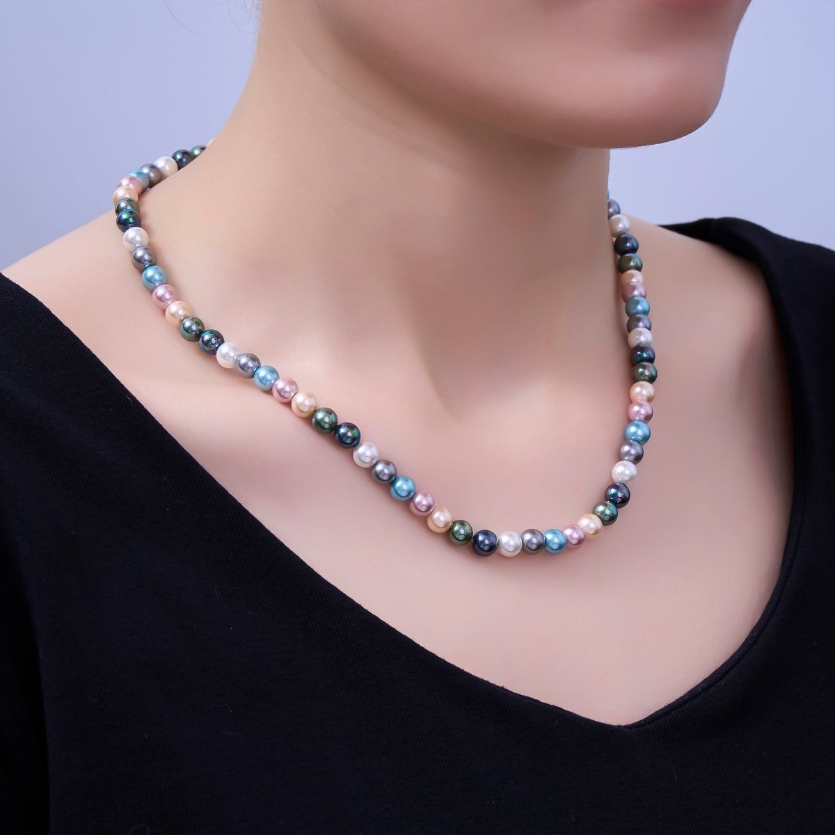 24K Gold Filled 6mm Multicolor Peacock Shell Pearl 17 Inch Necklace | WA - 2790 - DLUXCA