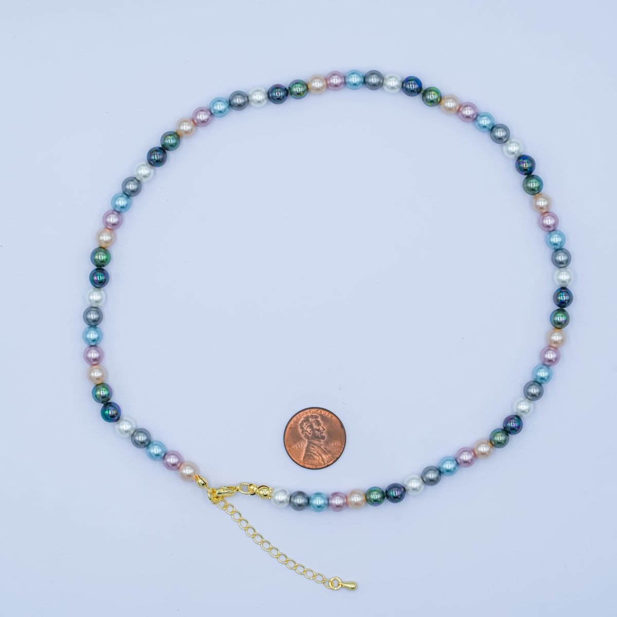 24K Gold Filled 6mm Multicolor Peacock Shell Pearl 17 Inch Necklace | WA - 2790 - DLUXCA