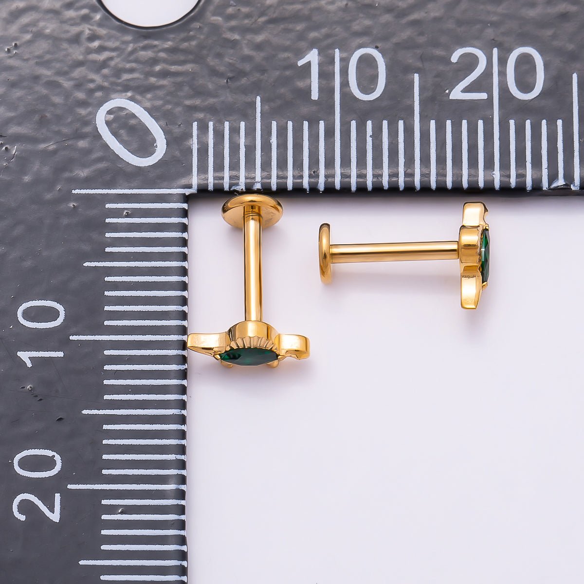 24K Gold Filled 7.5mm Green CZ Dinosaur Single Cartilage Piercing Flat Back Stud in Gold & Silver | Findings-00246 Findings-00247 - DLUXCA