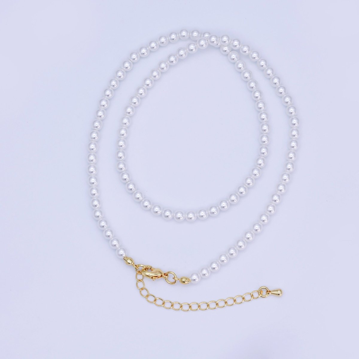 24K Gold Filled 7mm, 6mm, 5mm, 4mm, 3mm White Round Shell Pearl 17 Inch Necklace | WA - 2765 ~ WA - 2769 - DLUXCA