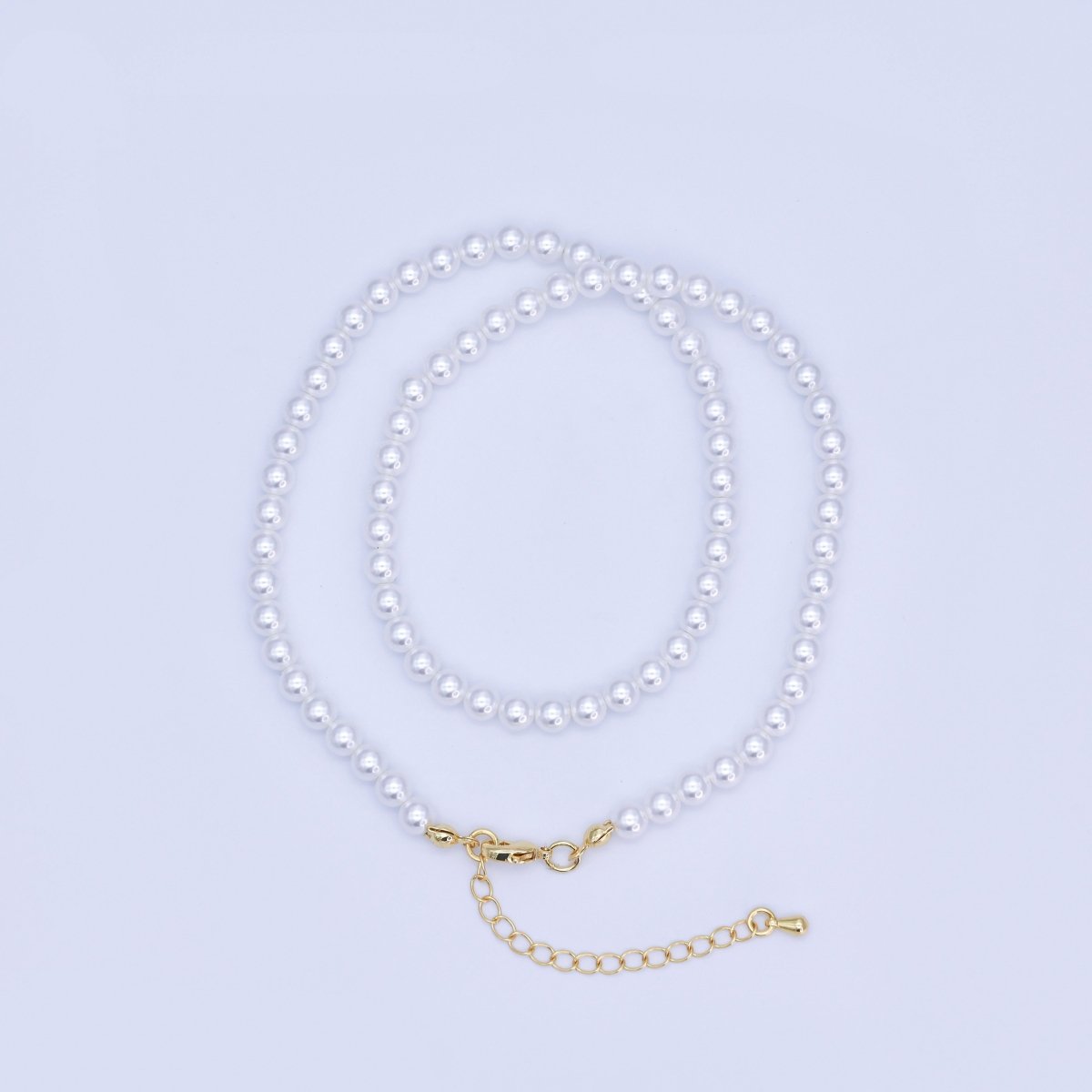 24K Gold Filled 7mm, 6mm, 5mm, 4mm, 3mm White Round Shell Pearl 17 Inch Necklace | WA - 2765 ~ WA - 2769 - DLUXCA