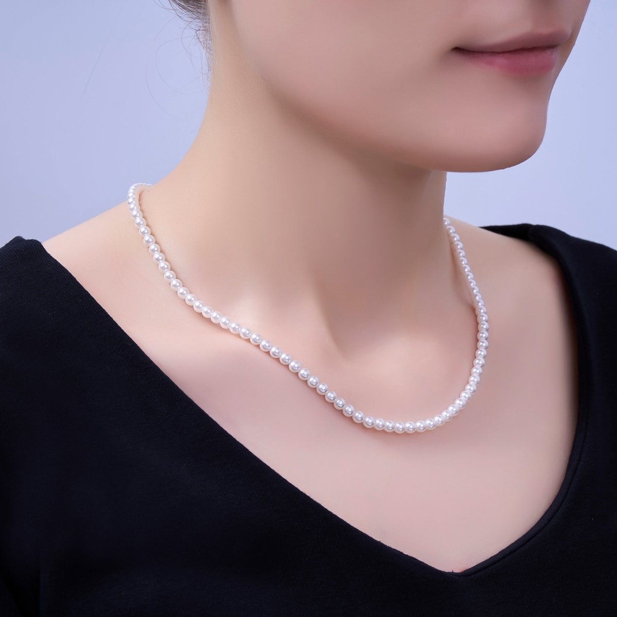 24K Gold Filled 7mm, 6mm, 5mm, 4mm, 3mm White Round Shell Pearl 17 Inch Necklace | WA - 2765 ~ WA - 2769 - DLUXCA