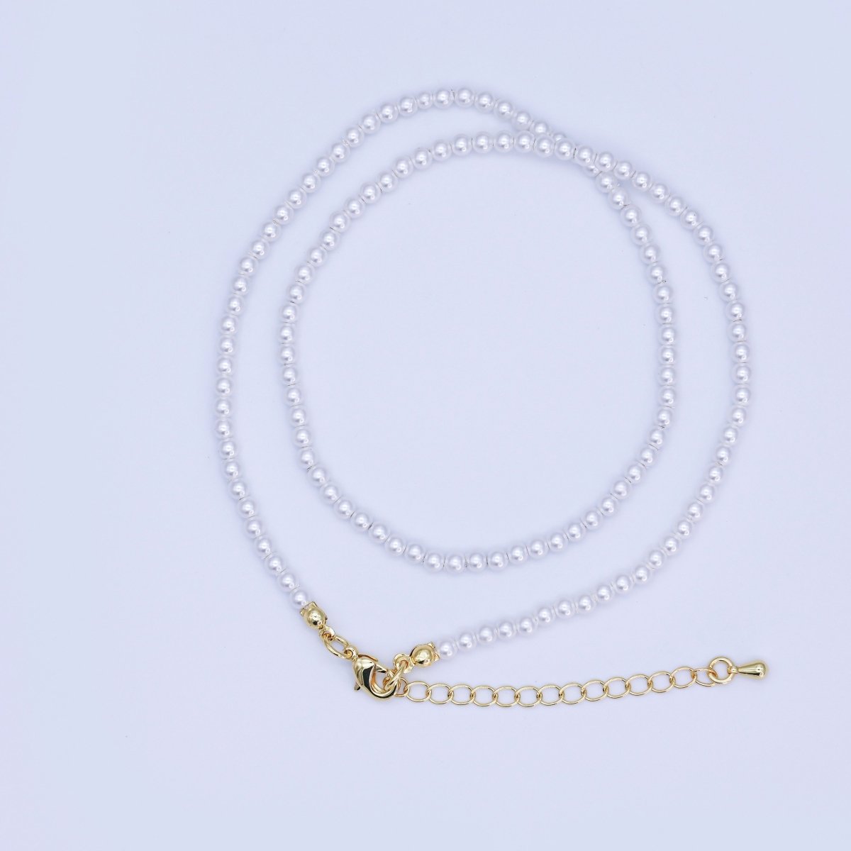 24K Gold Filled 7mm, 6mm, 5mm, 4mm, 3mm White Round Shell Pearl 17 Inch Necklace | WA - 2765 ~ WA - 2769 - DLUXCA