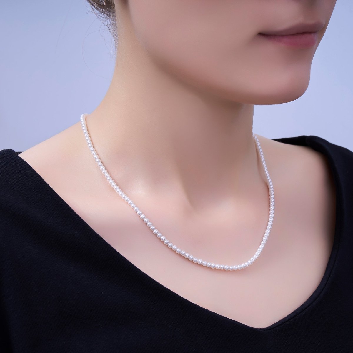 24K Gold Filled 7mm, 6mm, 5mm, 4mm, 3mm White Round Shell Pearl 17 Inch Necklace | WA - 2765 ~ WA - 2769 - DLUXCA