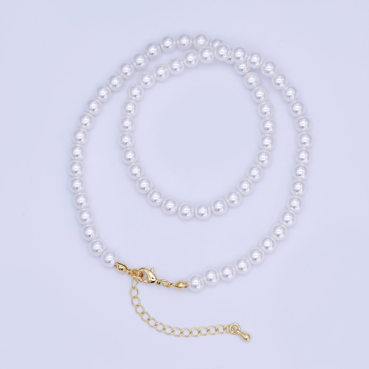 24K Gold Filled 7mm, 6mm, 5mm, 4mm, 3mm White Round Shell Pearl 17 Inch Necklace | WA - 2765 ~ WA - 2769 - DLUXCA