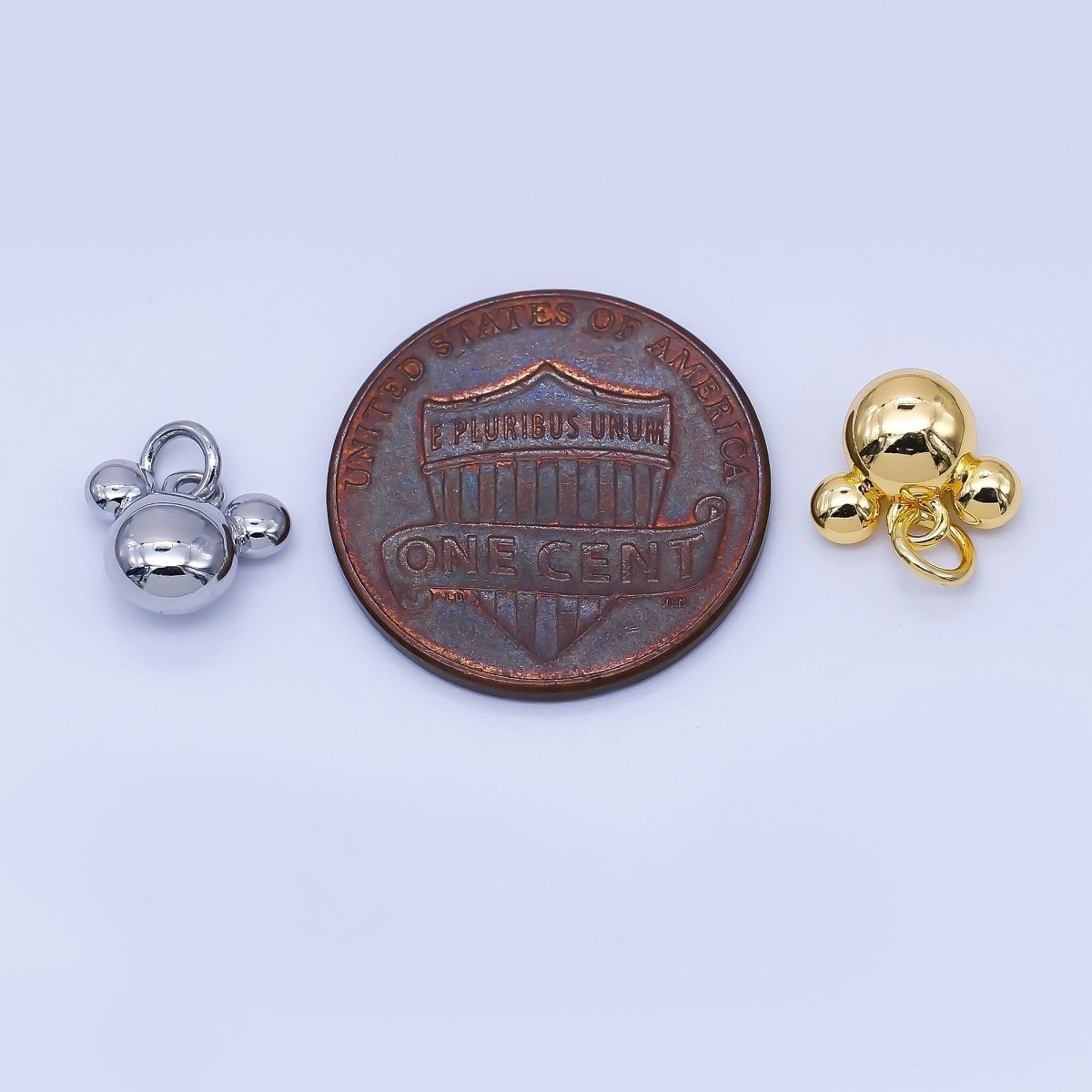 24K Gold Filled 7mm Chubby Mouse Ears Animal Charm in Gold & Silver | AF1583 - DLUXCA