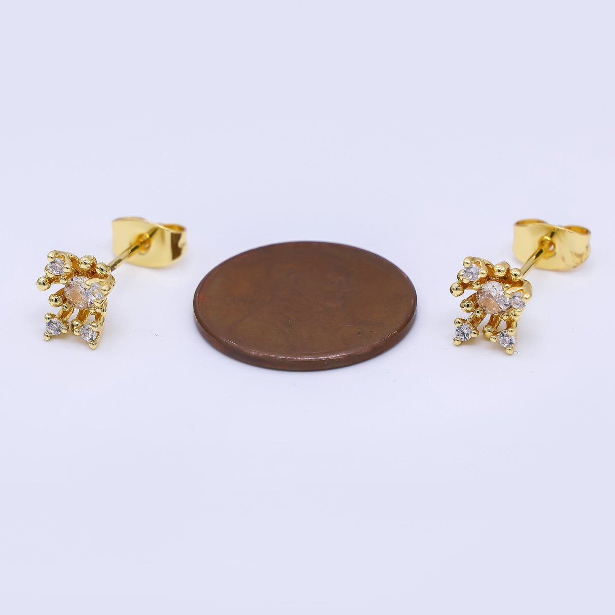 24K Gold Filled 7mm Clear CZ Dotted Geometric Stud Earrings in Gold & Silver | AI484 AI485 - DLUXCA