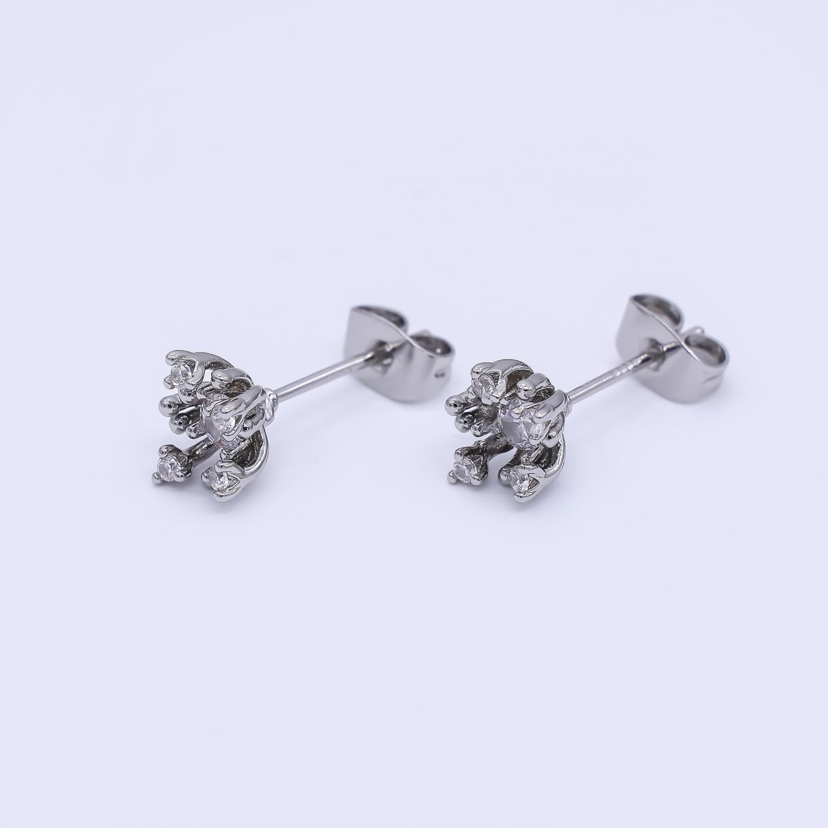 24K Gold Filled 7mm Clear CZ Dotted Geometric Stud Earrings in Gold & Silver | AI484 AI485 - DLUXCA