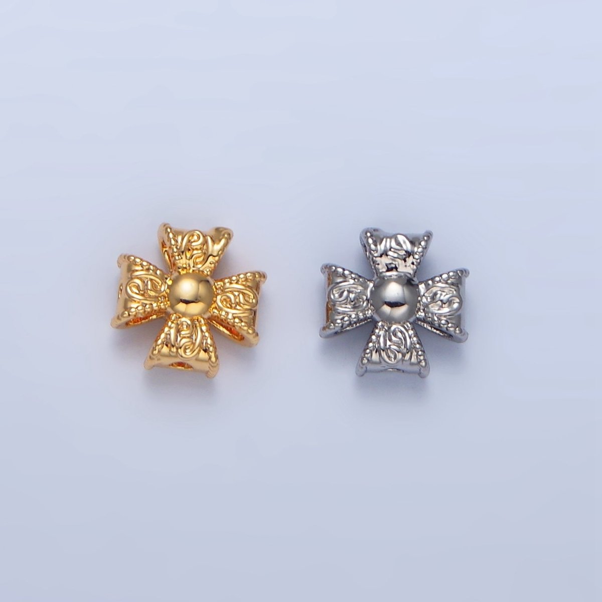 24K Gold Filled 7mm Geometric Molten Cross Pattée Religious Bead in Gold & Silver | B039 - DLUXCA