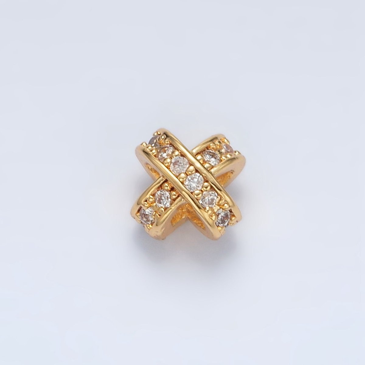 24K Gold Filled 7mm Micro Paved CZ Double Crossed Band Bead in Gold & Silver | B396 - DLUXCA