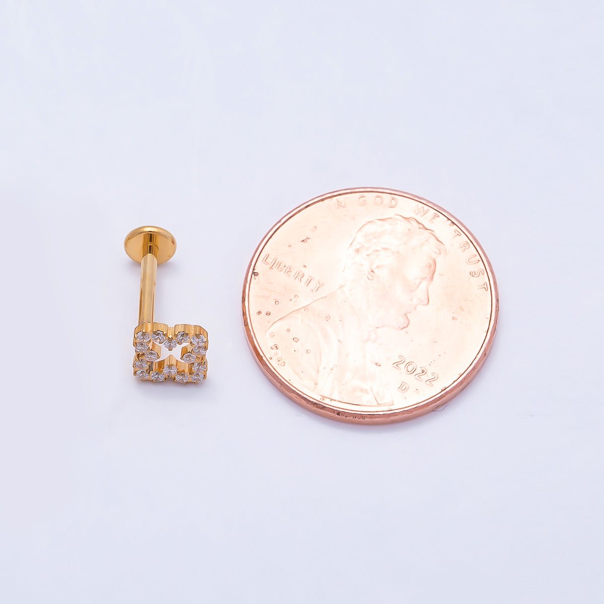 24K Gold Filled 7mm Micro Paved CZ Open Flower Cartilage Piercing Flat Back Stud in Gold & Silver | Findings-00252 Findings-00253 - DLUXCA