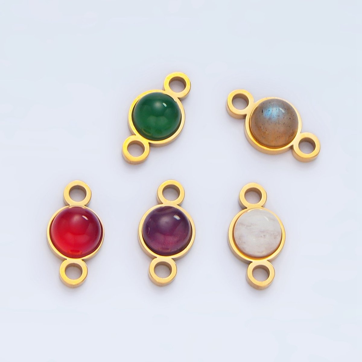 24K Gold Filled 7mm Natural Gemstone Minimalist Connector | F569 F586 F587 - DLUXCA