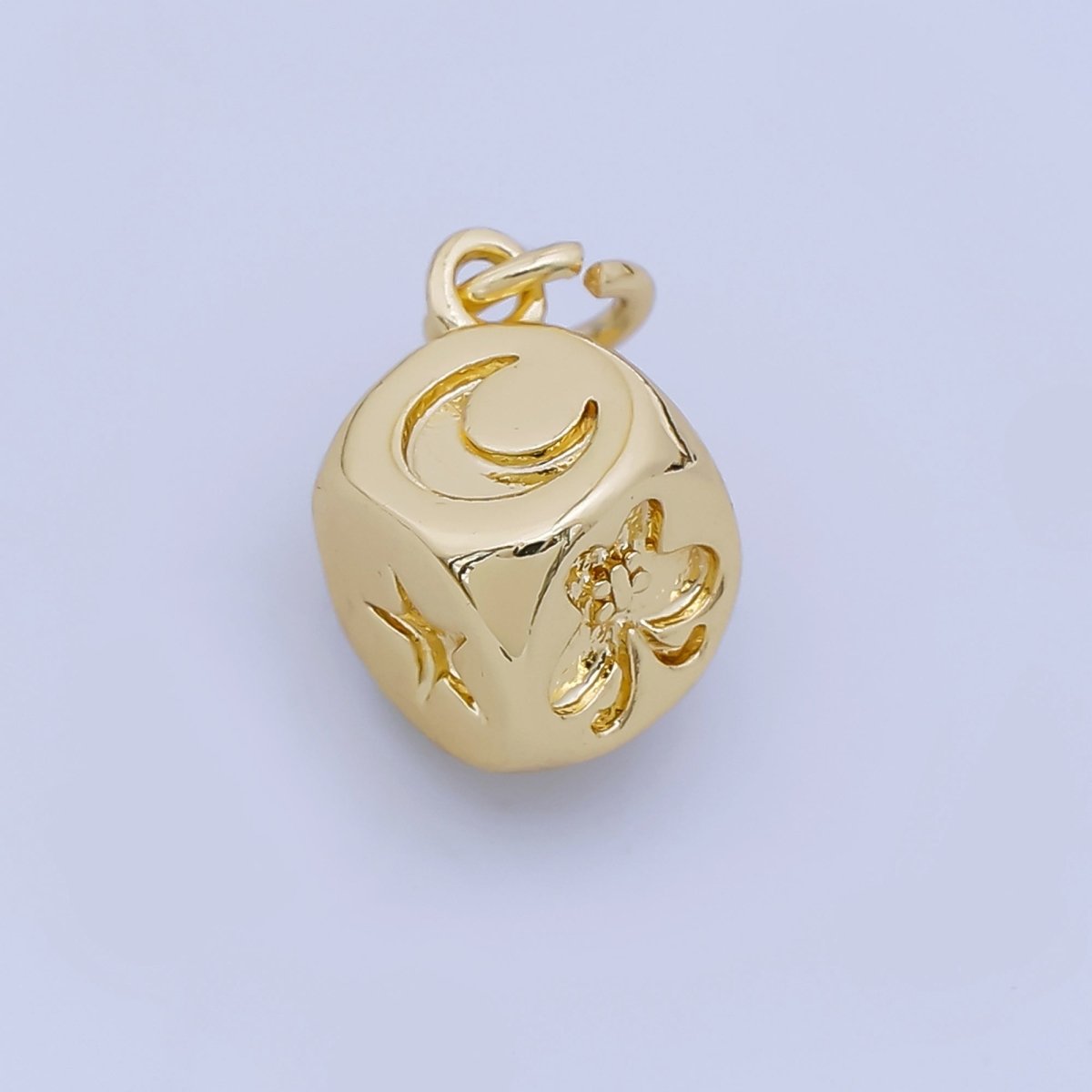 24K Gold Filled 8mm Celestial Moon Star Butterfly Dice Multidimensional 3D Charm in Gold & Silver | AJ471 - DLUXCA