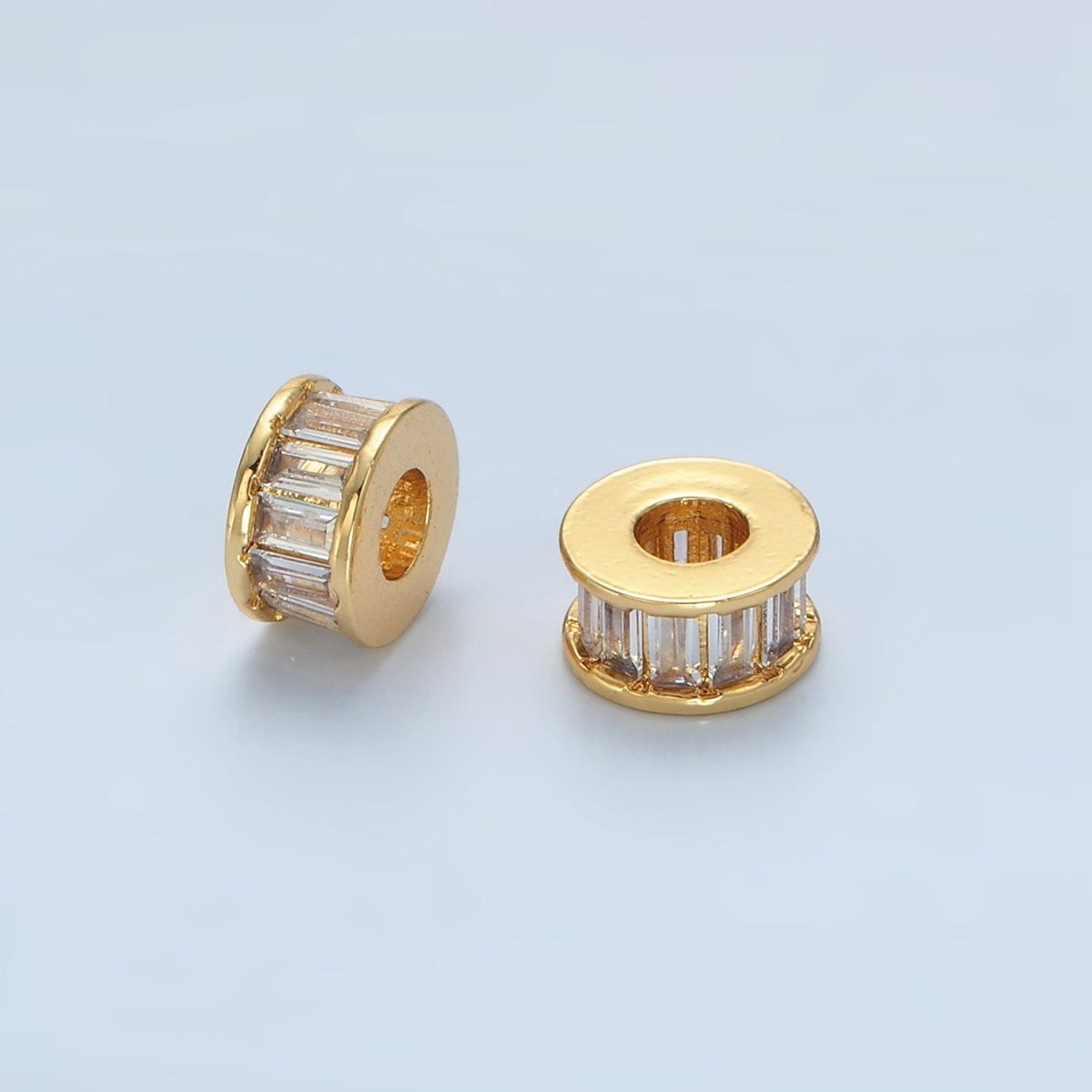 24K Gold Filled 8mm Clear Baguette CZ Rhondelle Spacer Bead | B131 - DLUXCA