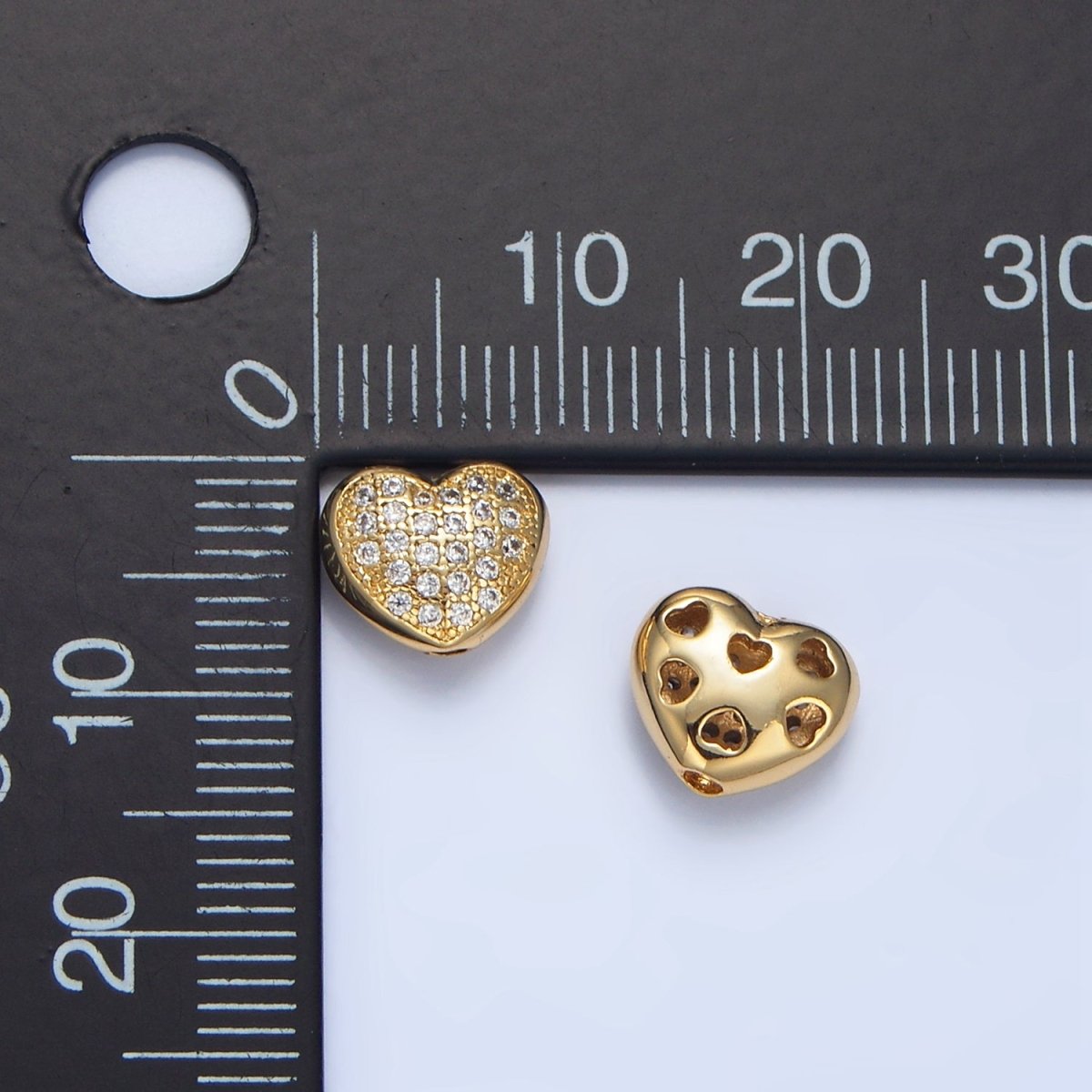 24K Gold Filled 8mm Clear Micro Paved CZ Heart Bead | B563 - DLUXCA