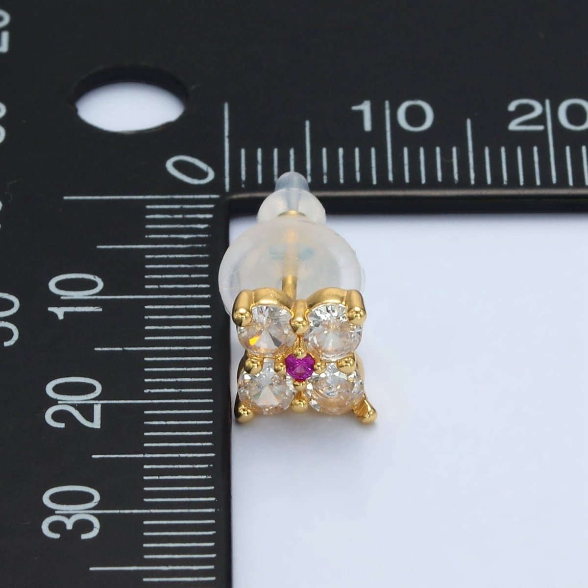 24K Gold Filled 8mm Fuchsia Clear CZ Flower Petal Stud Earrings | T283 - DLUXCA