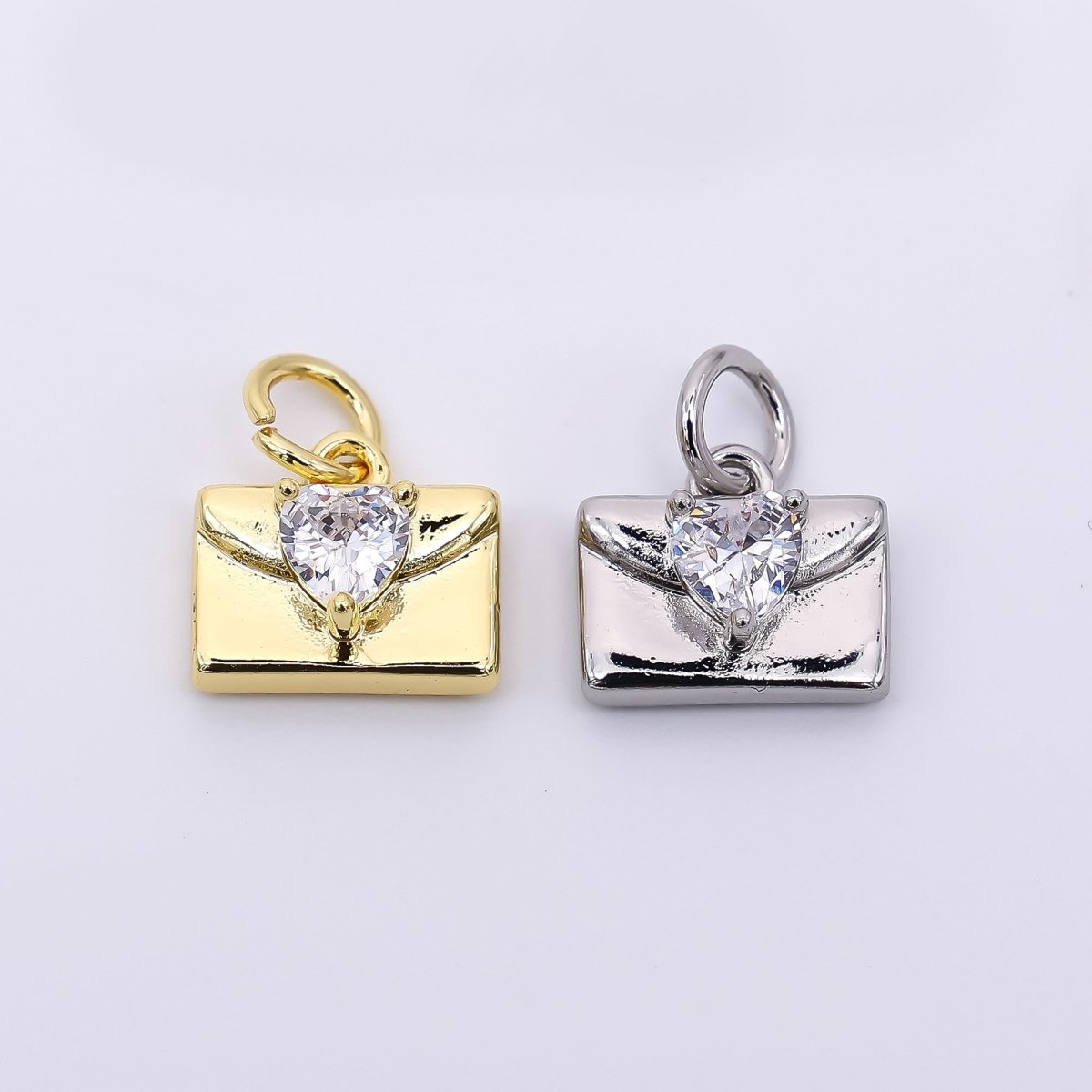 24K Gold Filled 8mm Heart - Shaped CZ Mini Purse Wallet Dainty Charm in Gold & Silver | AJ - 324 - DLUXCA