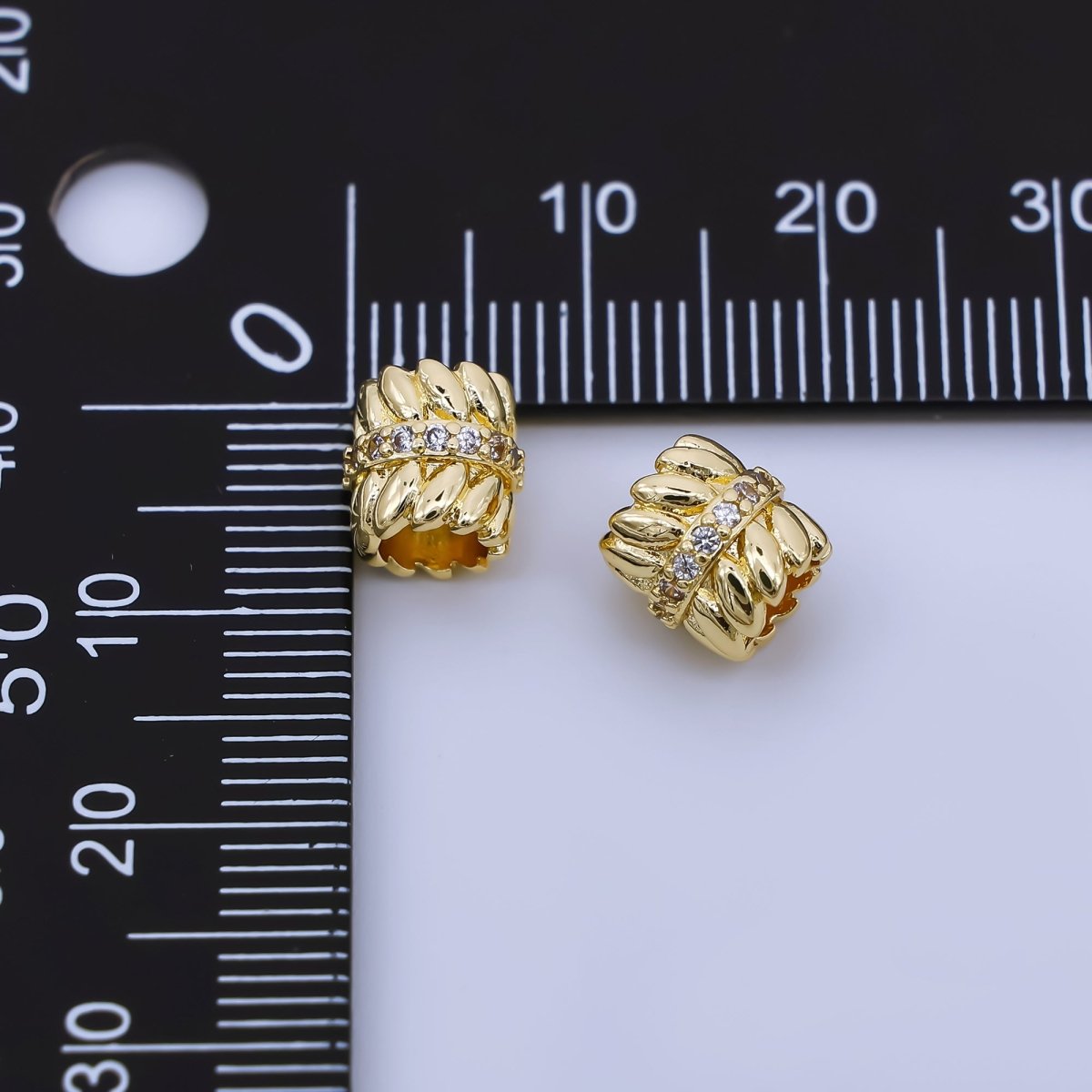 24K Gold Filled 8mm Micro Paved CZ Leaf Pattern Bead Spacer | B478 - DLUXCA