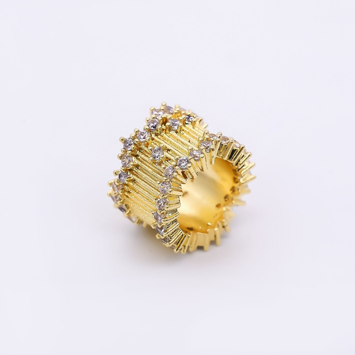 24K Gold Filled 8mm Micro Paved CZ Stellar Barrel Bead Spacer in Gold & Silver | B480 - DLUXCA