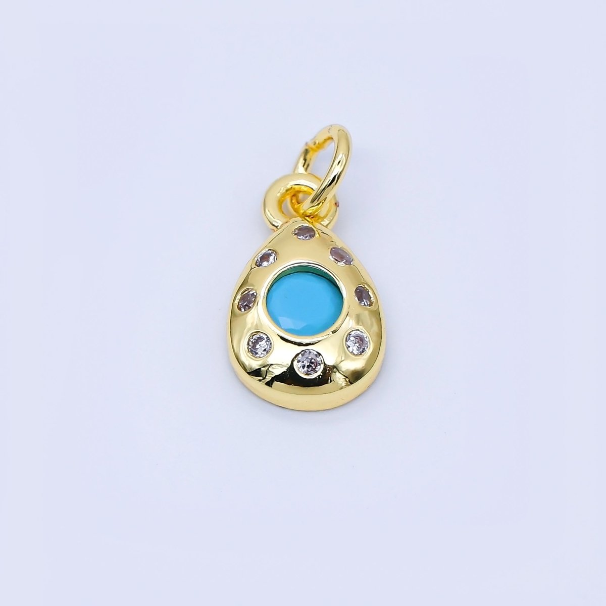 24K Gold Filled 8mm Micro Paved CZ Teardrop Charm Turquoise Eye Jewelry | AF1586 - DLUXCA