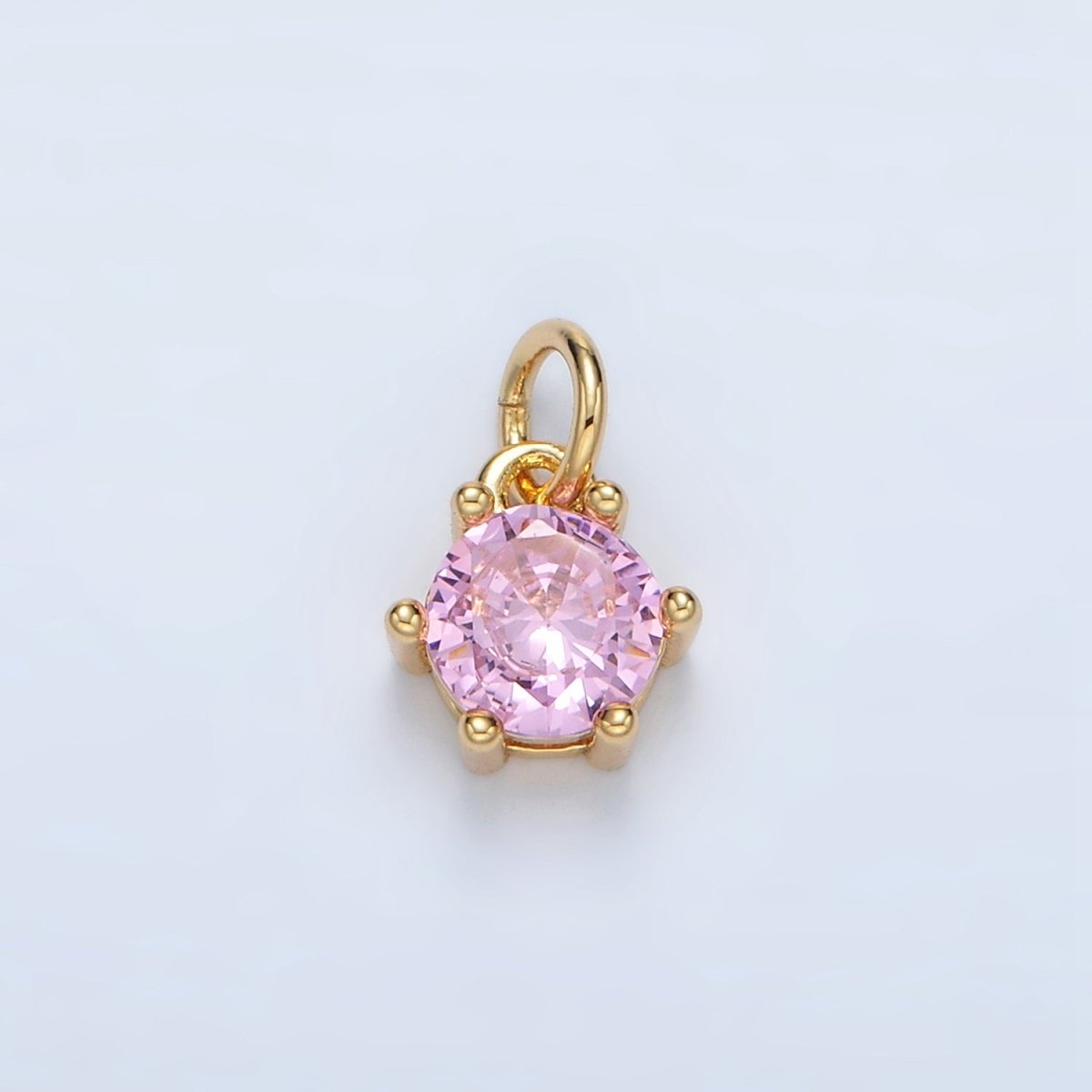 24K Gold Filled 8mm Round CZ Birthstone Personalized Charm | AG871 - AG876 - DLUXCA