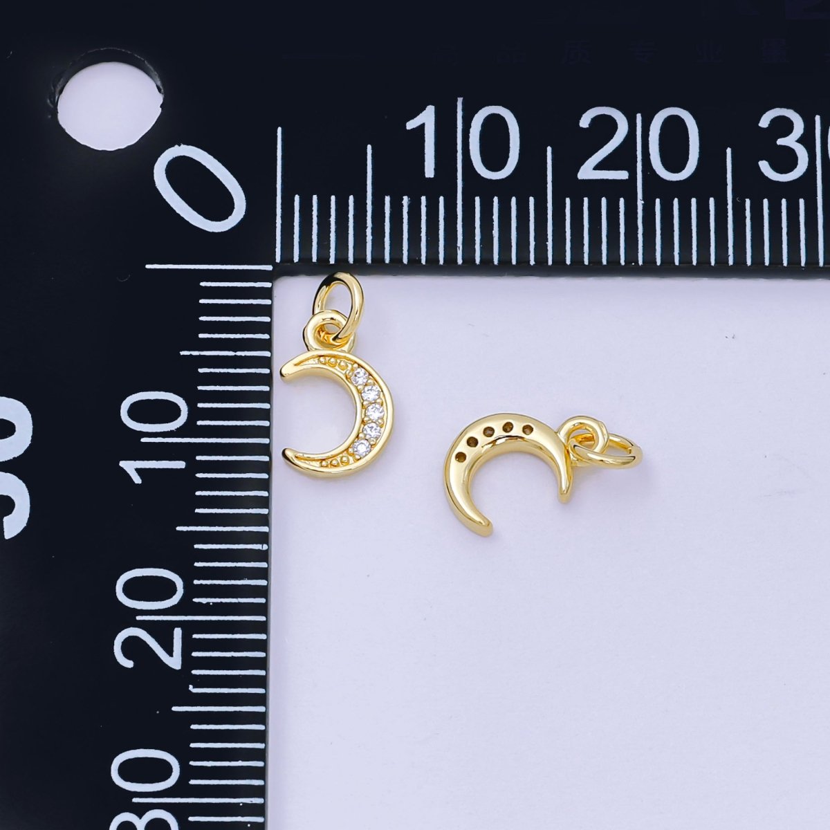 24K Gold Filled 9.5mm Micro Paved CZ Crescent Moonlight Charm | D - 103 - DLUXCA