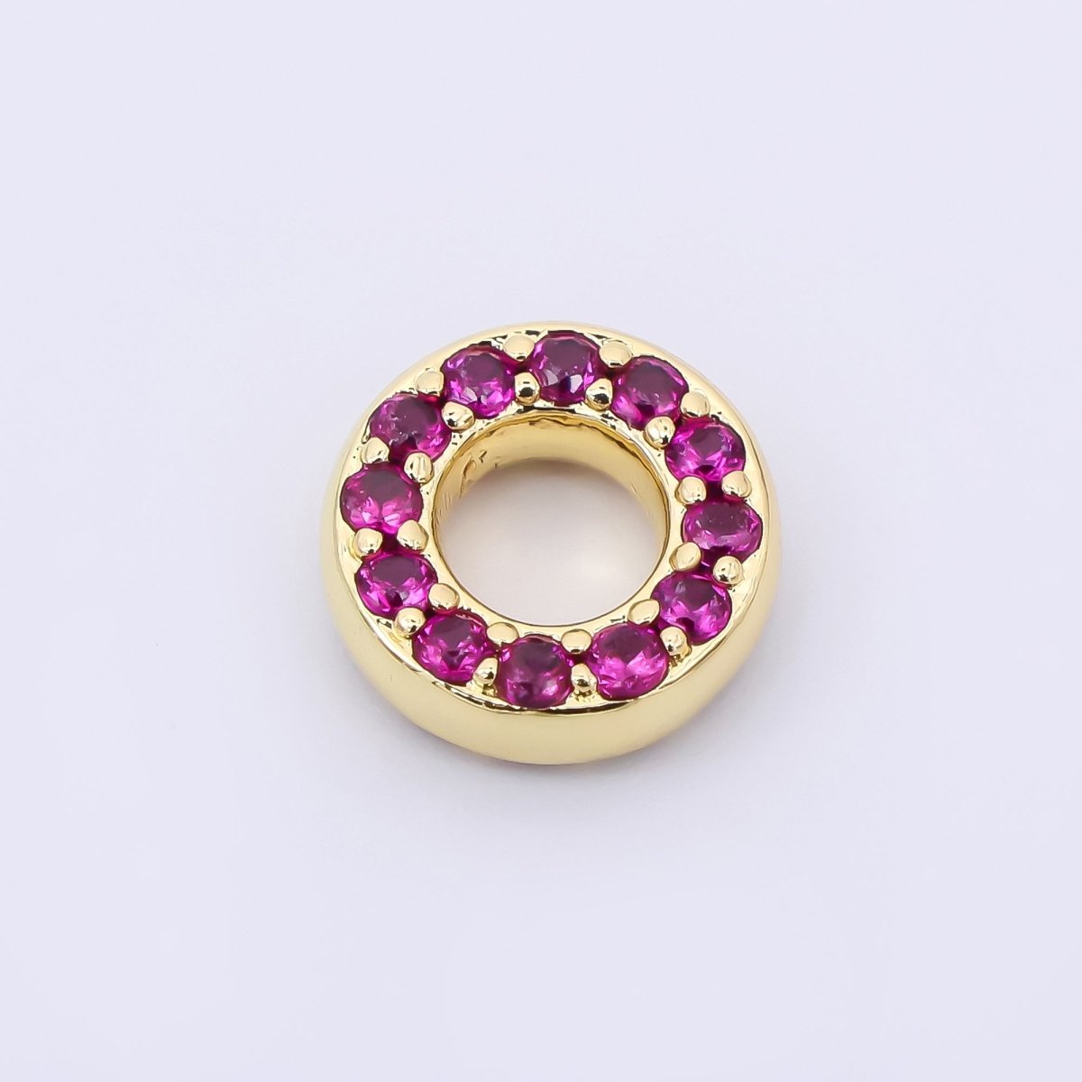 24K Gold Filled 9mm Birthstone Micro Paved CZ Open Round Bead in Gold & Silver | B592 - B815 - DLUXCA