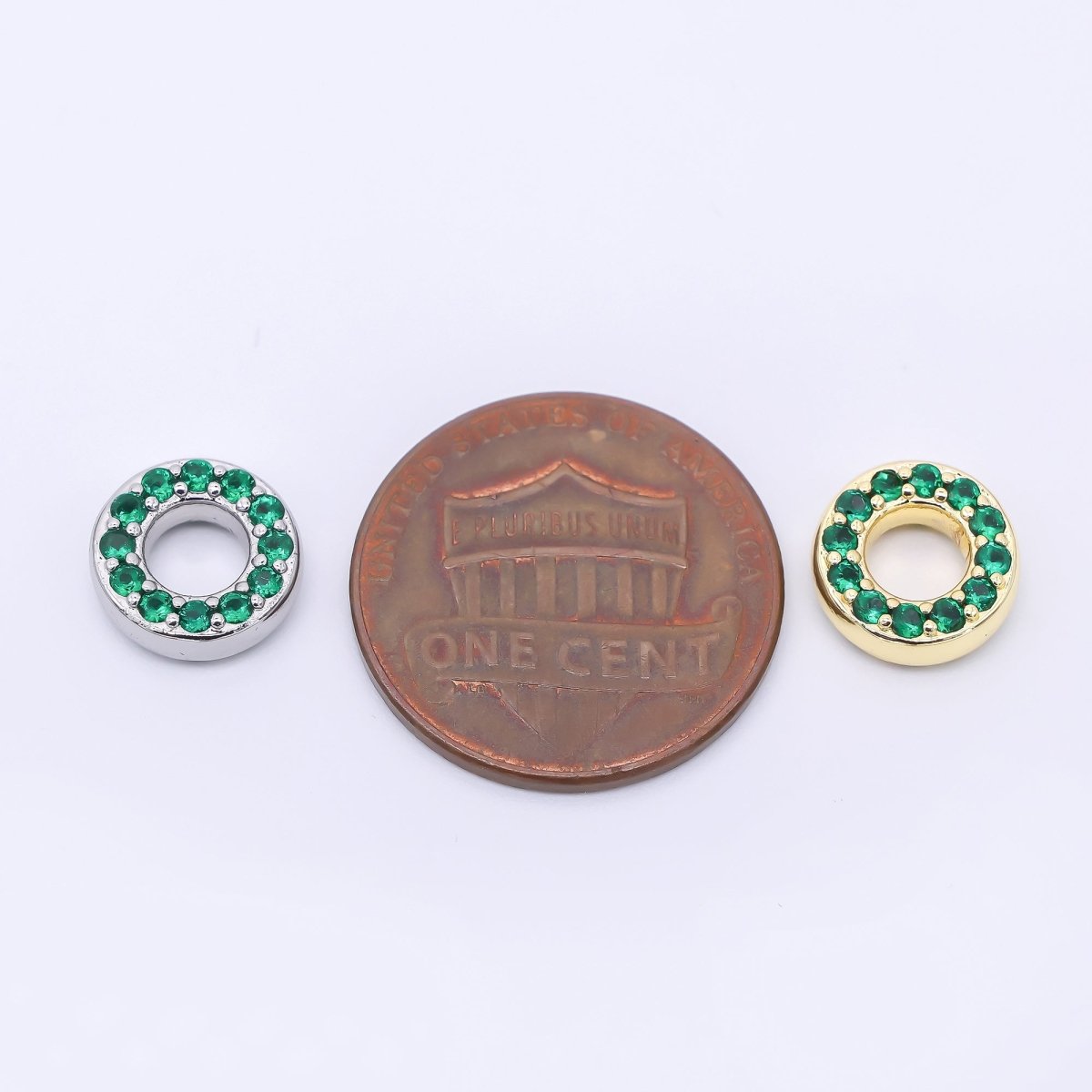 24K Gold Filled 9mm Birthstone Micro Paved CZ Open Round Bead in Gold & Silver | B592 - B815 - DLUXCA