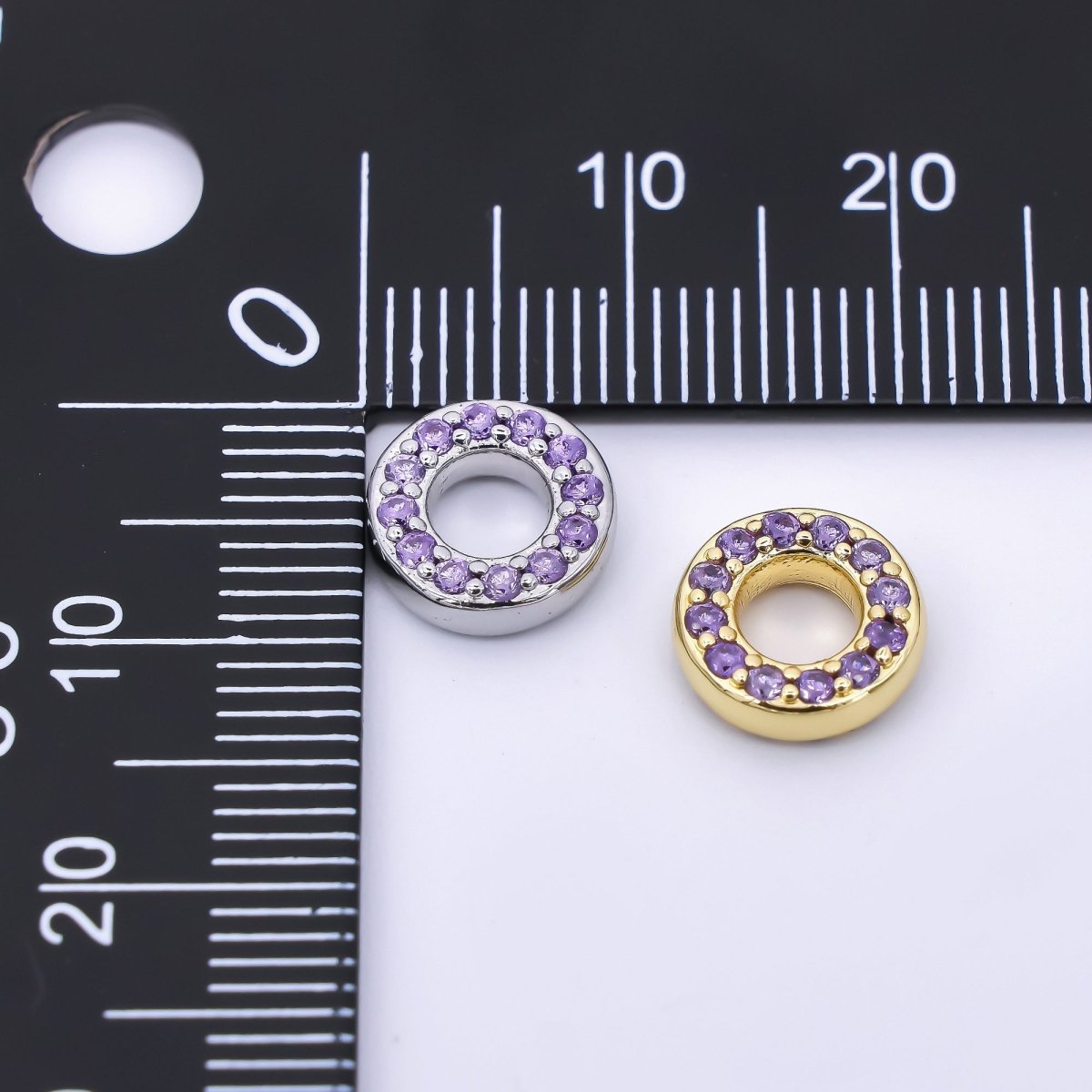 24K Gold Filled 9mm Birthstone Micro Paved CZ Open Round Bead in Gold & Silver | B592 - B815 - DLUXCA