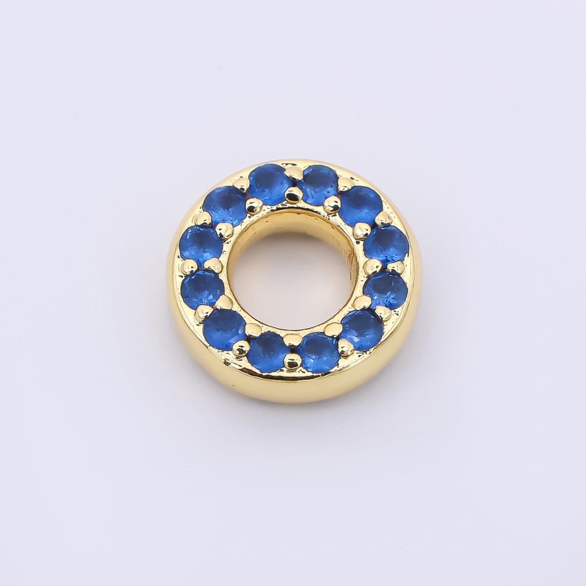 24K Gold Filled 9mm Birthstone Micro Paved CZ Open Round Bead in Gold & Silver | B592 - B815 - DLUXCA