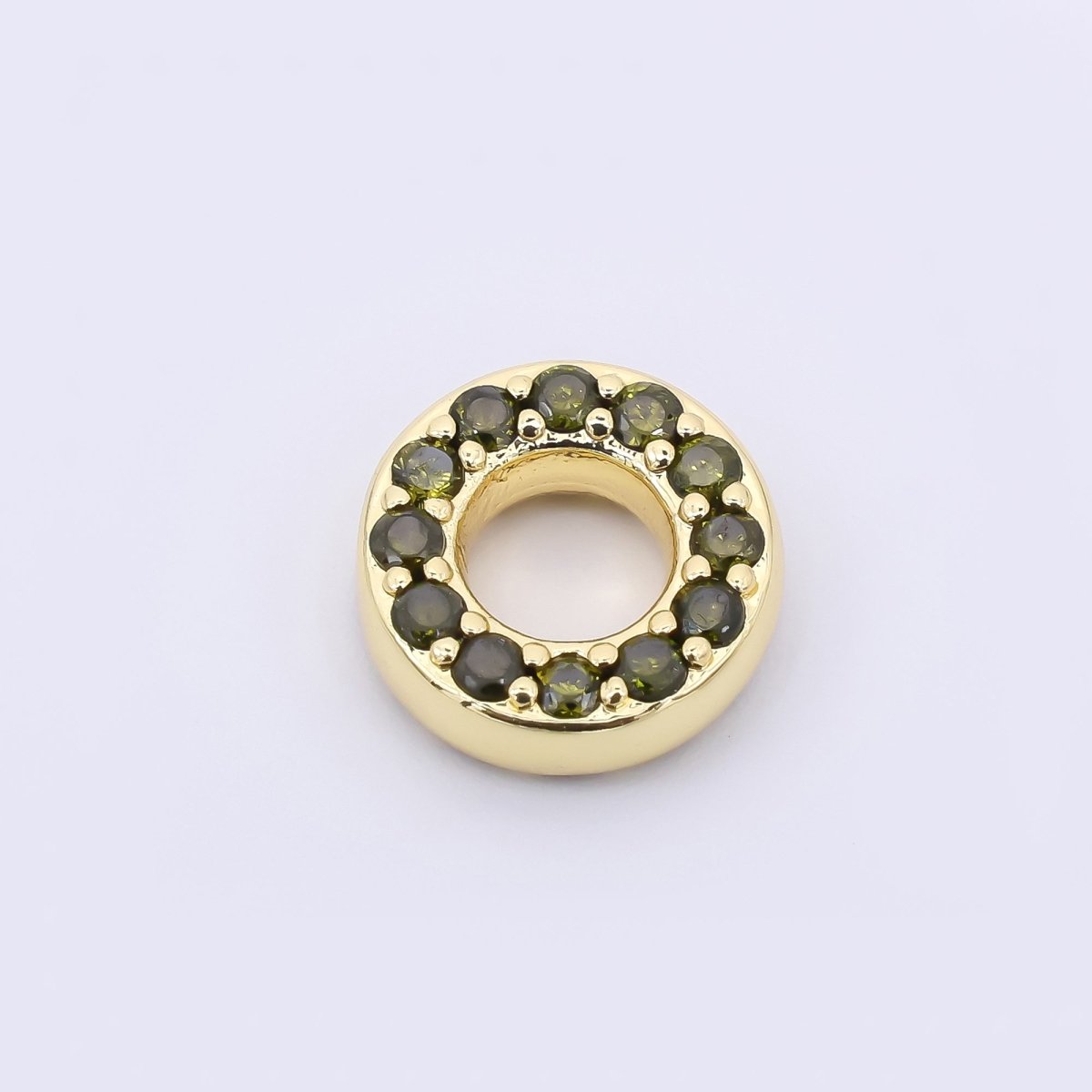 24K Gold Filled 9mm Birthstone Micro Paved CZ Open Round Bead in Gold & Silver | B592 - B815 - DLUXCA
