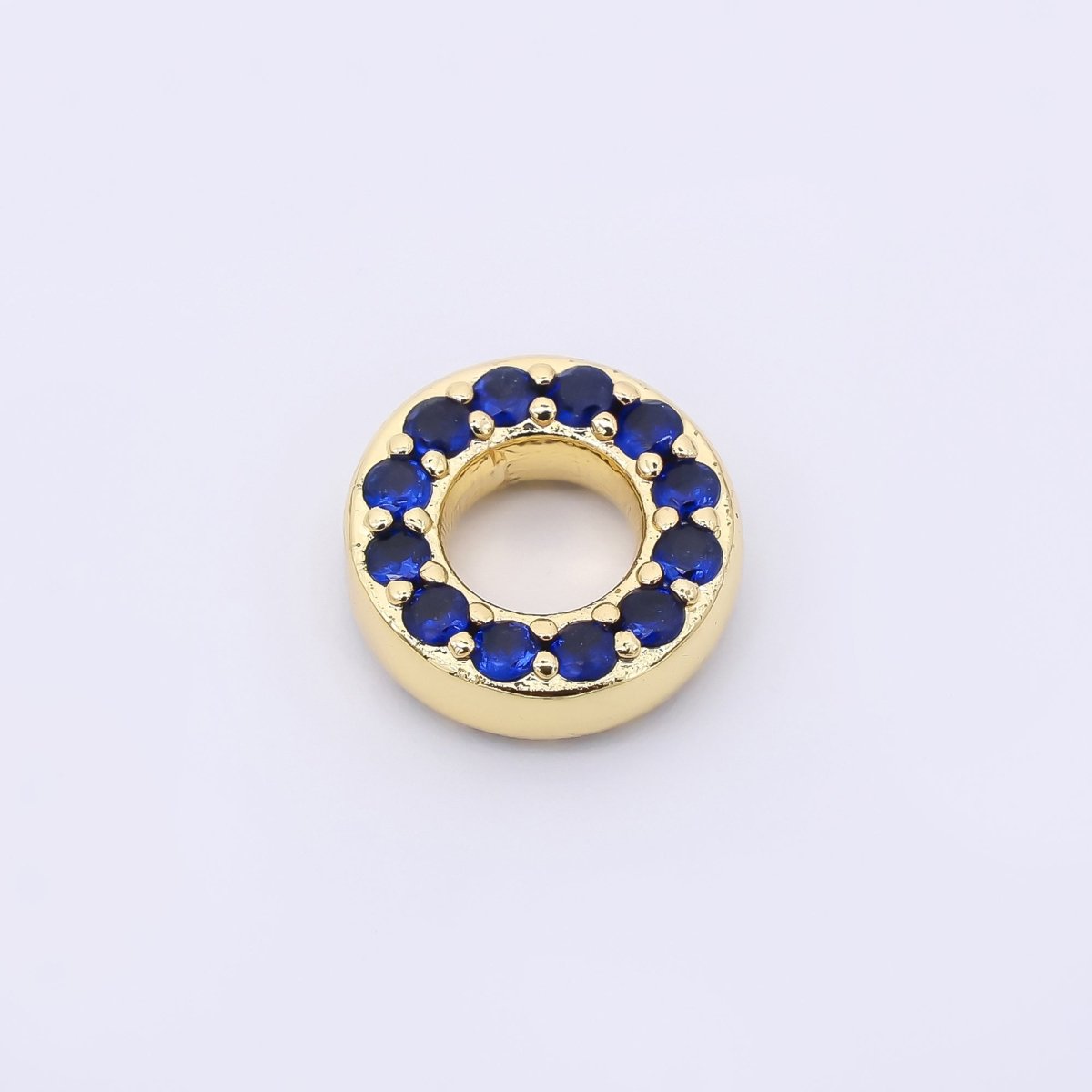 24K Gold Filled 9mm Birthstone Micro Paved CZ Open Round Bead in Gold & Silver | B592 - B815 - DLUXCA