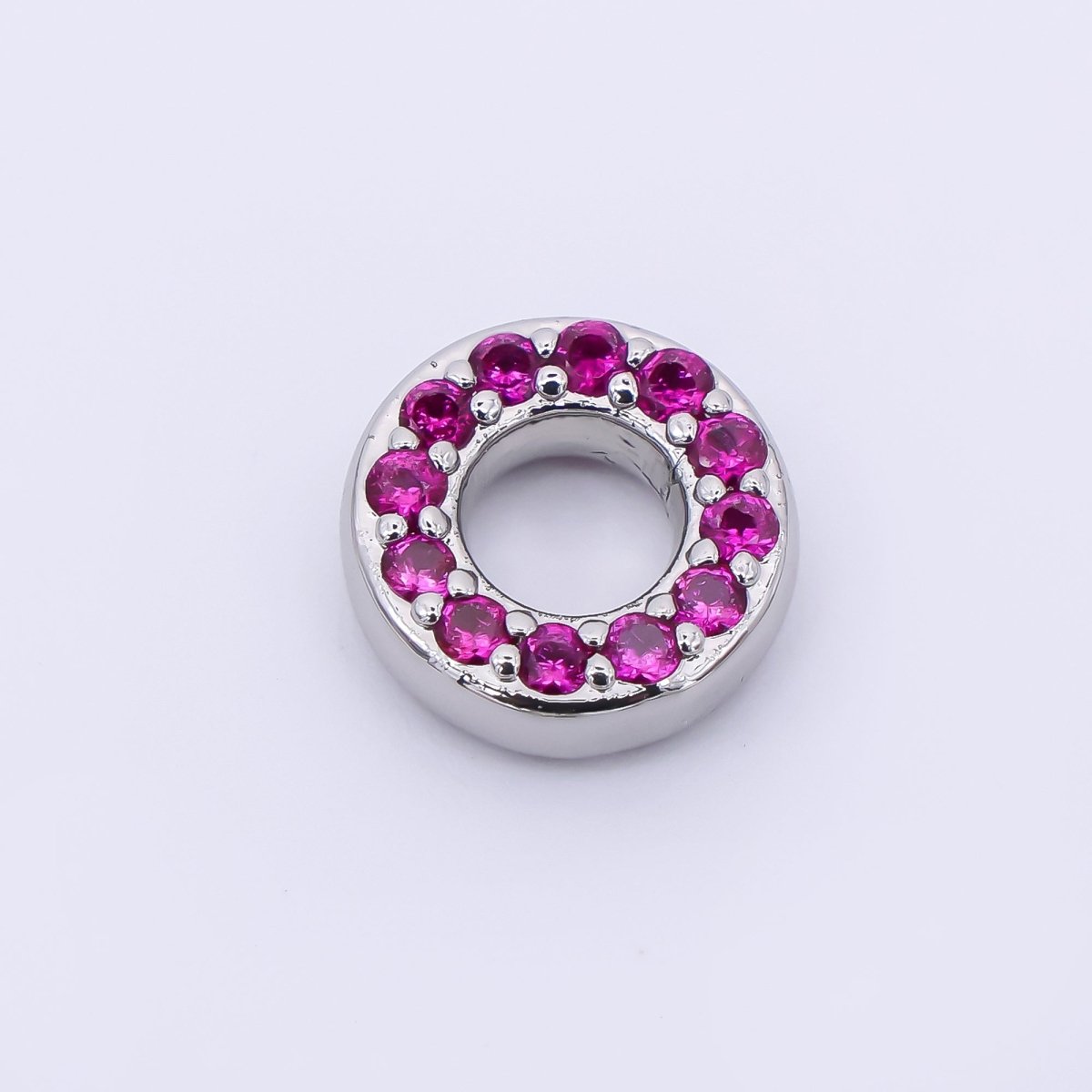 24K Gold Filled 9mm Birthstone Micro Paved CZ Open Round Bead in Gold & Silver | B592 - B815 - DLUXCA