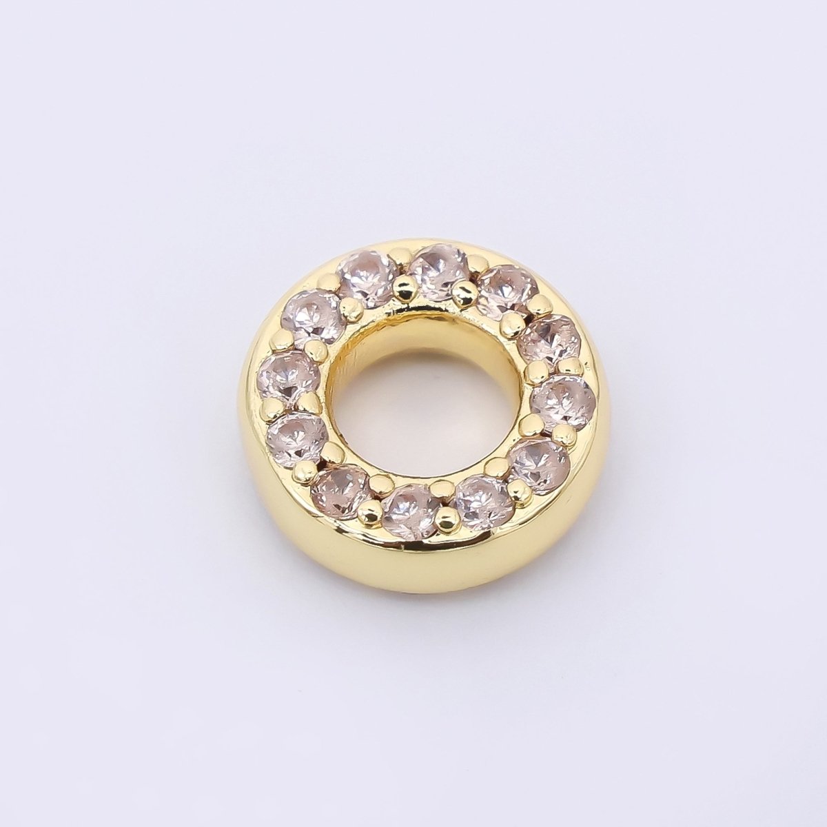 24K Gold Filled 9mm Birthstone Micro Paved CZ Open Round Bead in Gold & Silver | B592 - B815 - DLUXCA