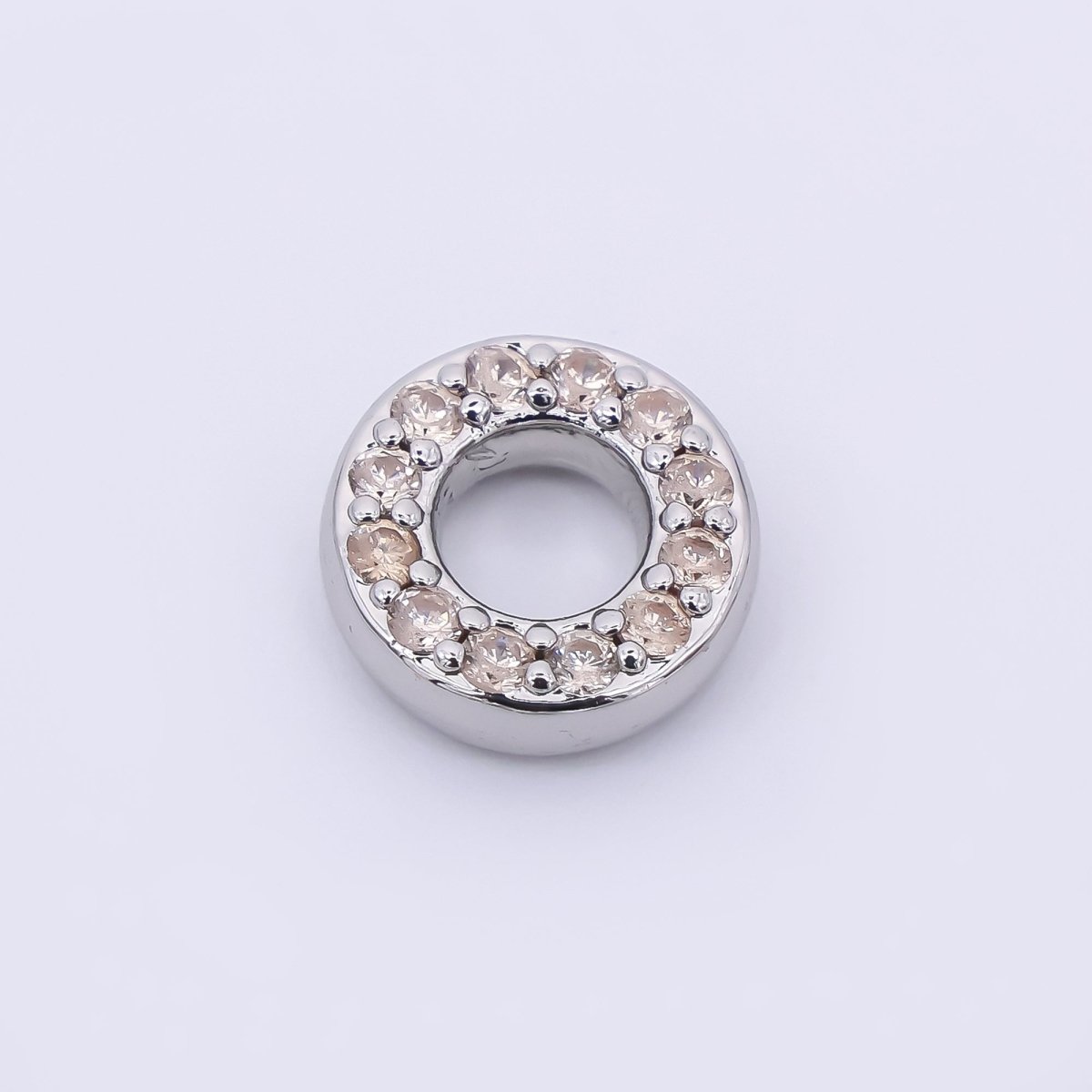 24K Gold Filled 9mm Birthstone Micro Paved CZ Open Round Bead in Gold & Silver | B592 - B815 - DLUXCA