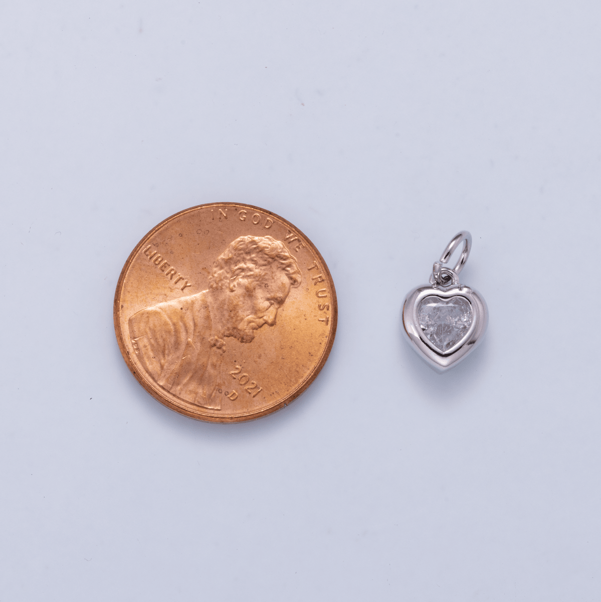 24K Gold Filled 9mm Clear CZ Heart Bezel Charm in Gold & Silver | Charms-01265 - DLUXCA