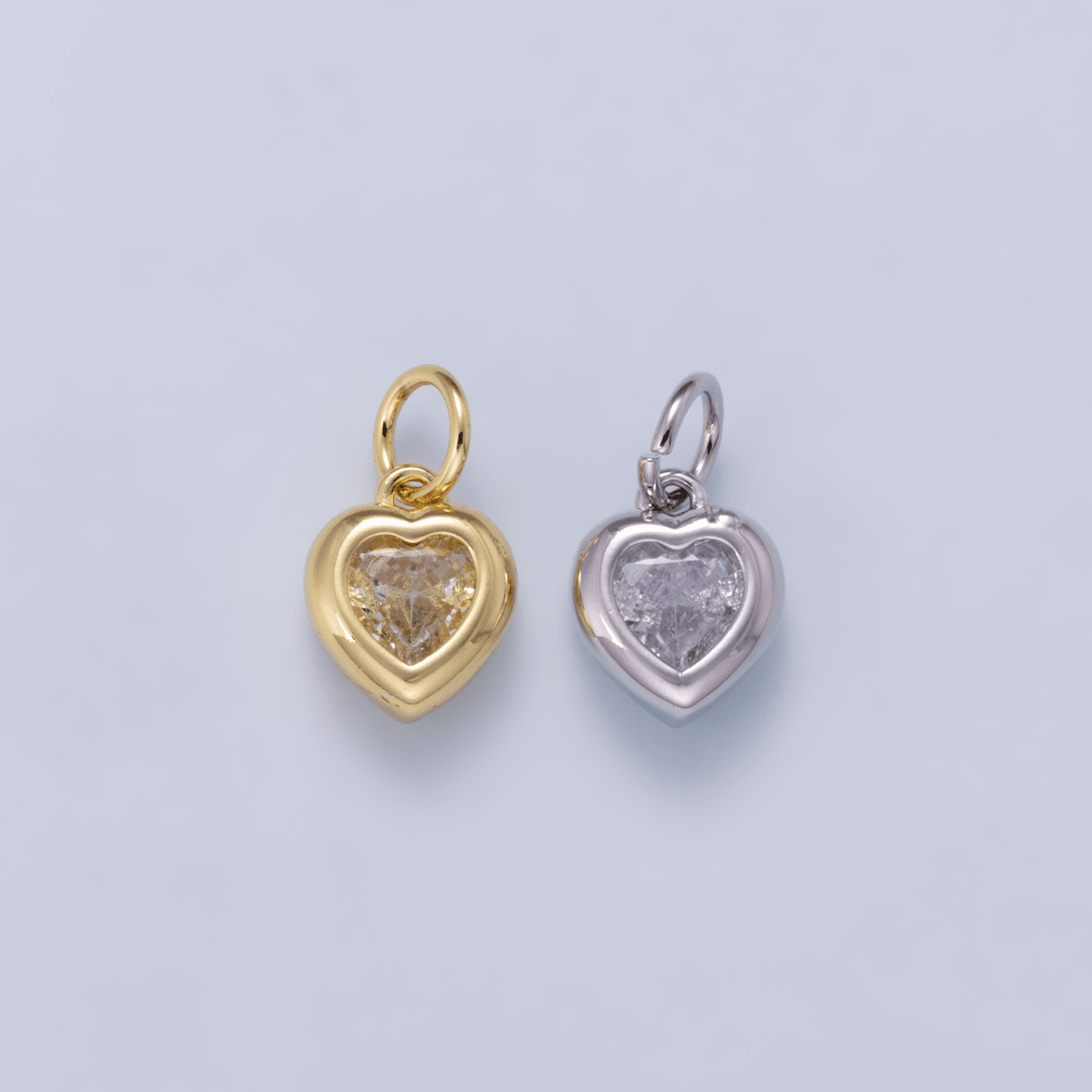 24K Gold Filled 9mm Clear CZ Heart Bezel Charm in Gold & Silver | Charms-01265 - DLUXCA