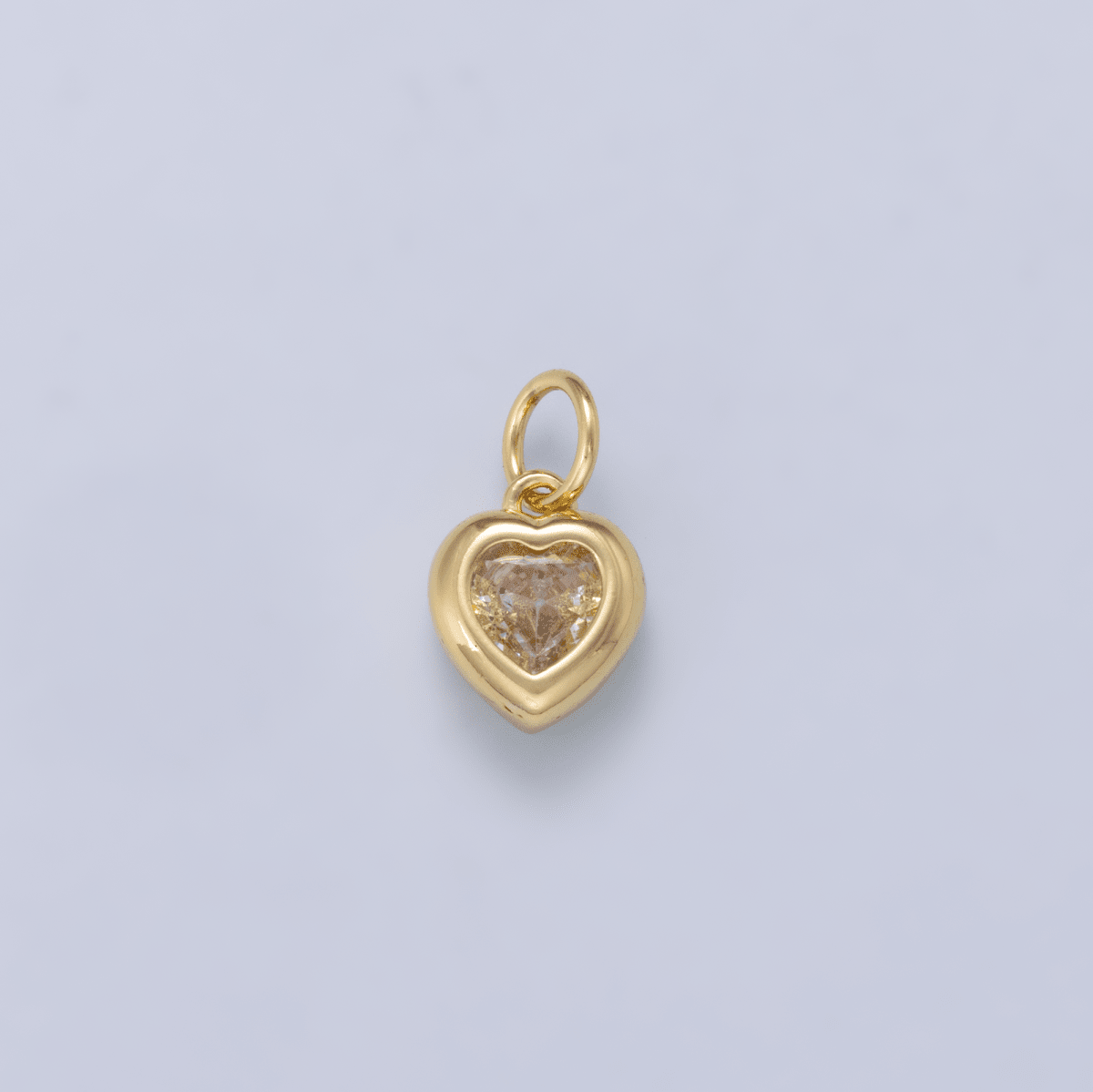 24K Gold Filled 9mm Clear CZ Heart Bezel Charm in Gold & Silver | Charms-01265 - DLUXCA