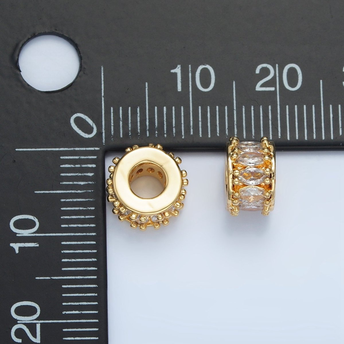 24K Gold Filled 9mm Clear Marquise CZ Lined Rhondelle Bead | B905 - DLUXCA