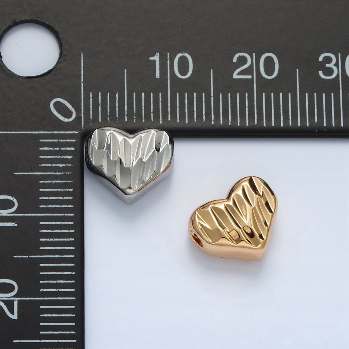 24K Gold Filled 9mm Dented Heart Bead in Gold & Silver | B353 - DLUXCA