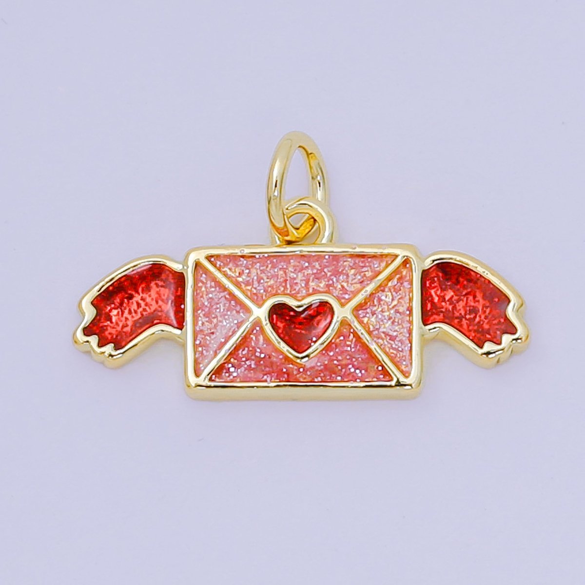 24K Gold Filled 9mm Red Enamel Art Romantic Love - Letter Charm | D - 562 - DLUXCA