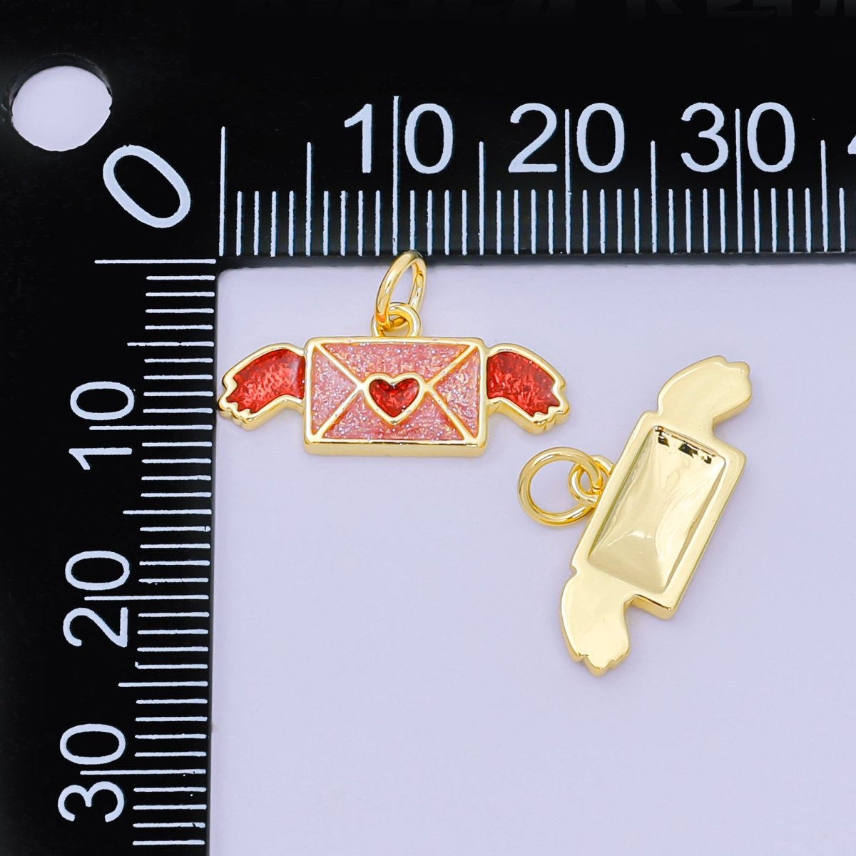 24K Gold Filled 9mm Red Enamel Art Romantic Love - Letter Charm | D - 562 - DLUXCA