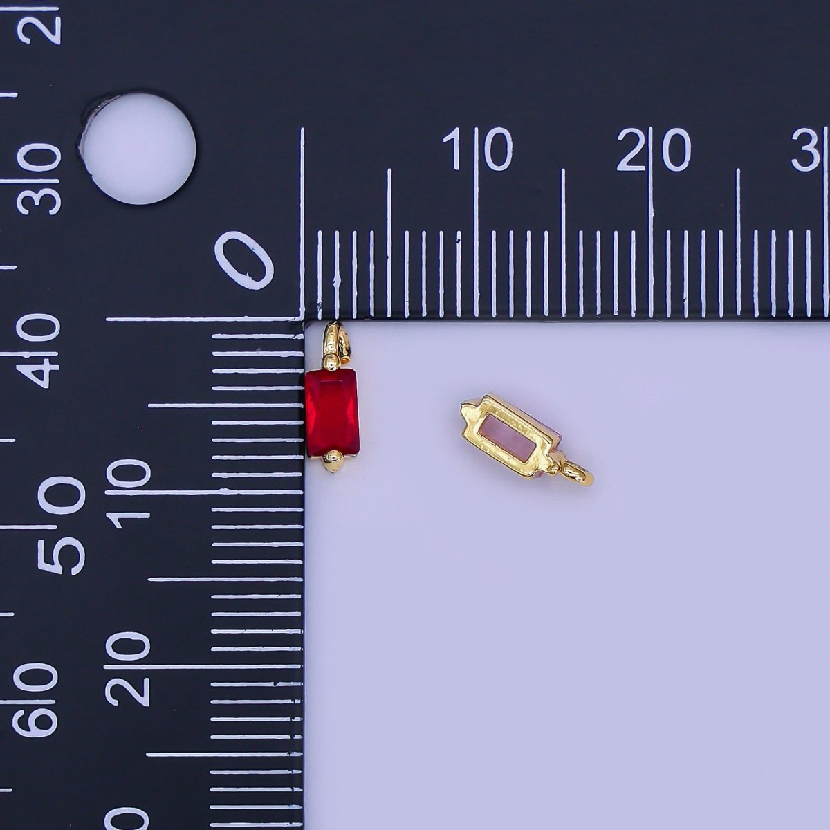 24K Gold Filled 9mm Red, Pink Baguette Mini Charm | E322 - DLUXCA