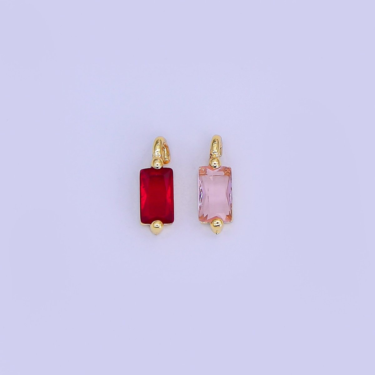 24K Gold Filled 9mm Red, Pink Baguette Mini Charm | E322 - DLUXCA