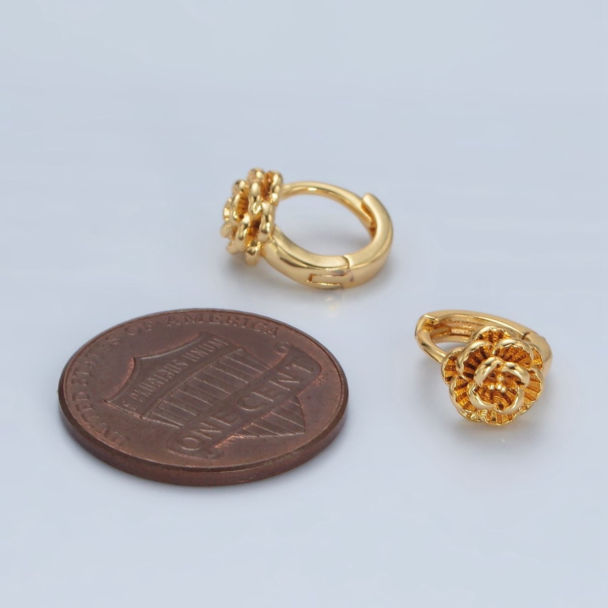 24K Gold Filled 9mm Rose Flower Cartilage Huggie Earrings | T213 - DLUXCA